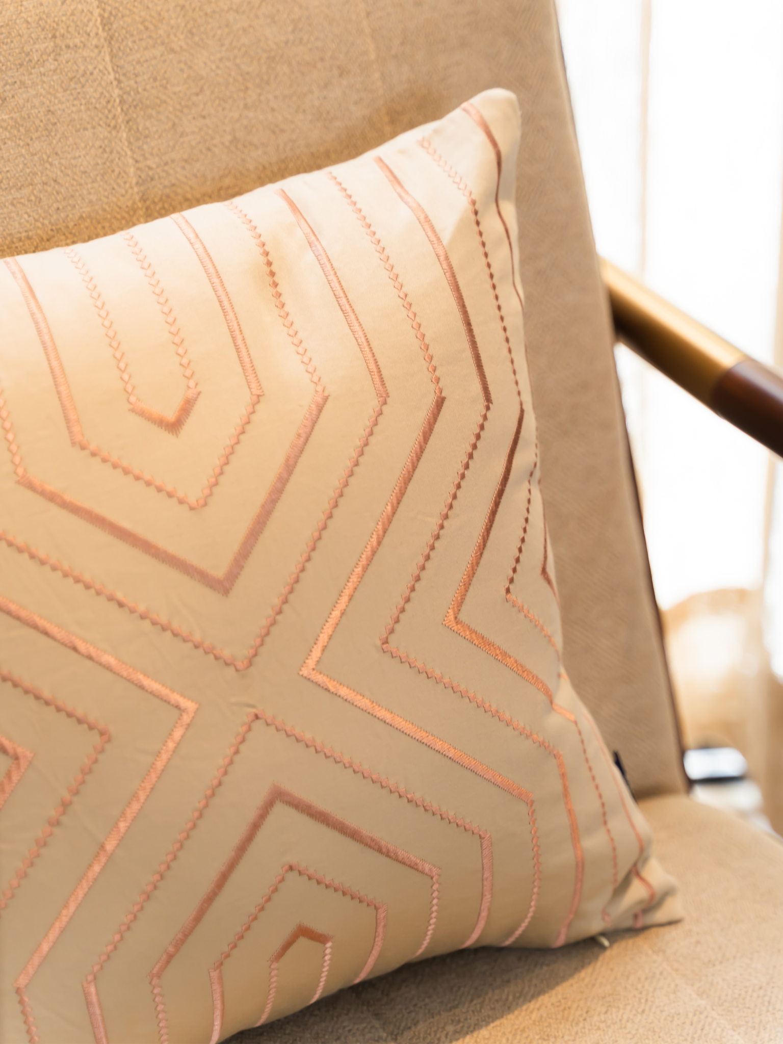 Nessel Beige Cotton Embroidered Cushion Cover 16" X 16"