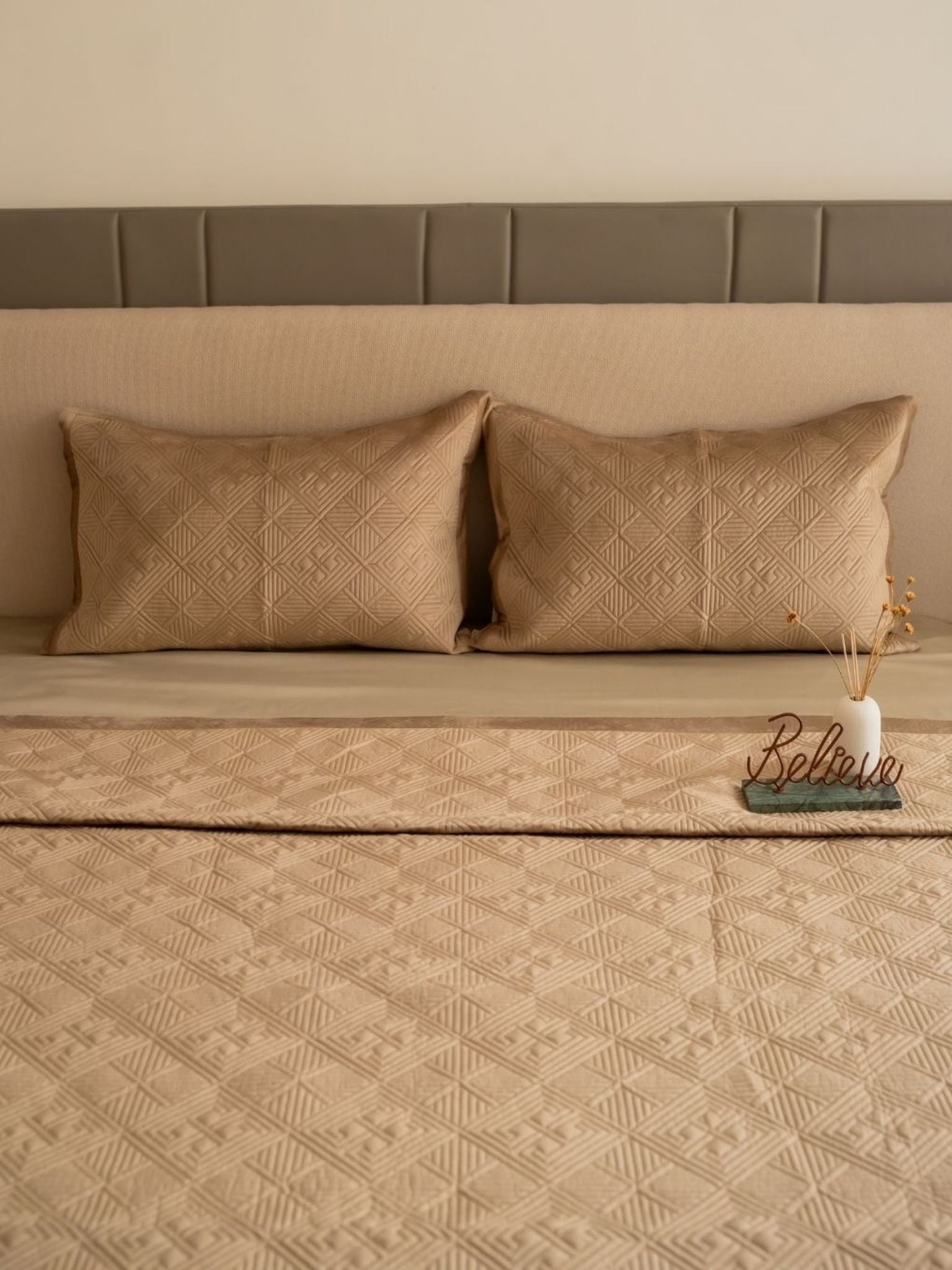 Isla Champagne Gold Velvet Bedspread Set
