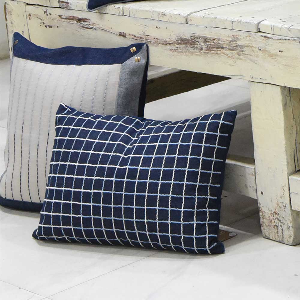 Florida Denim Cushion Cover Embroidered Geometric Denim Sofa Cushion Pillow Case 12" X 18"…