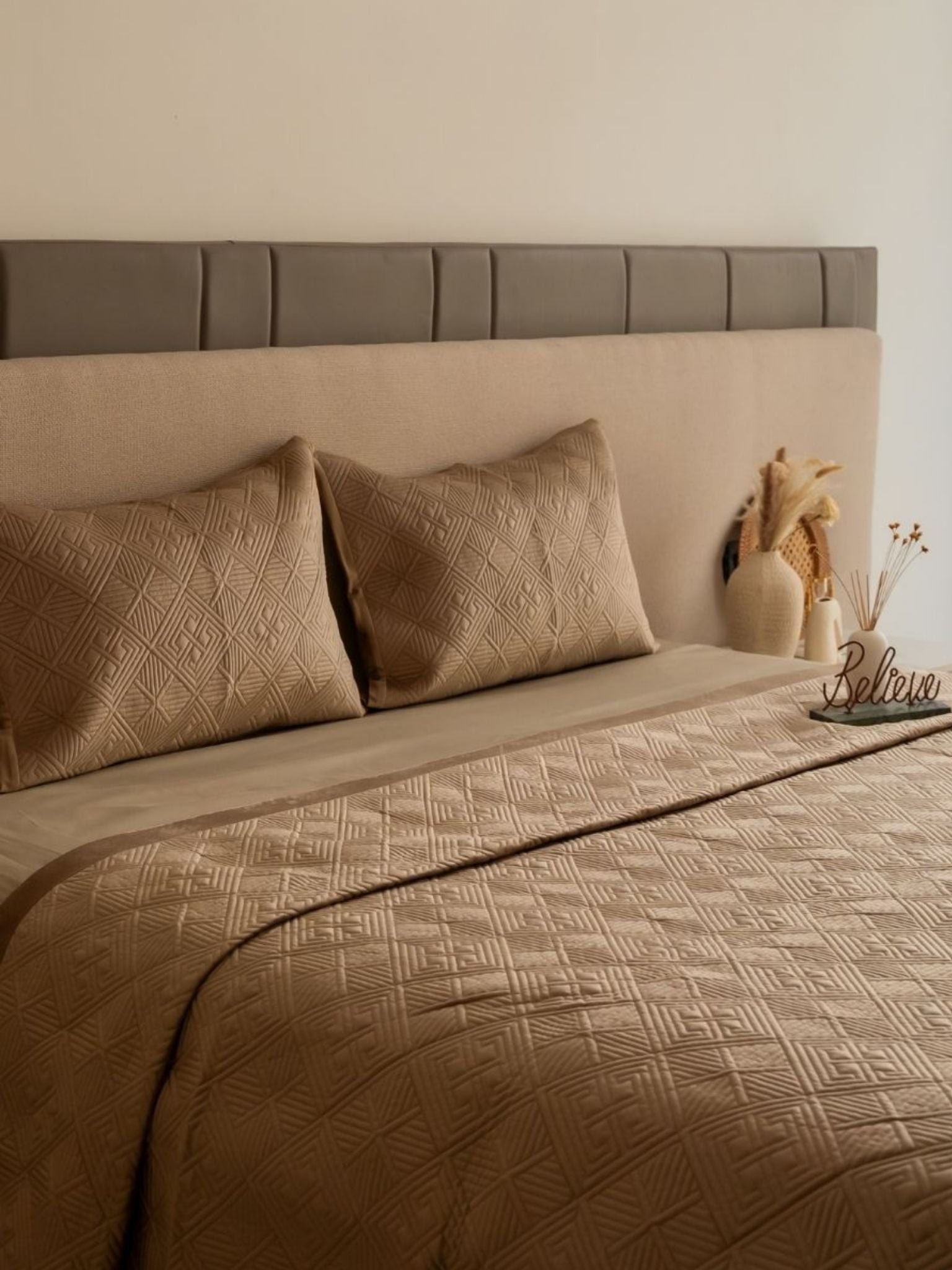 Isla Champagne Gold Velvet Bedspread Set