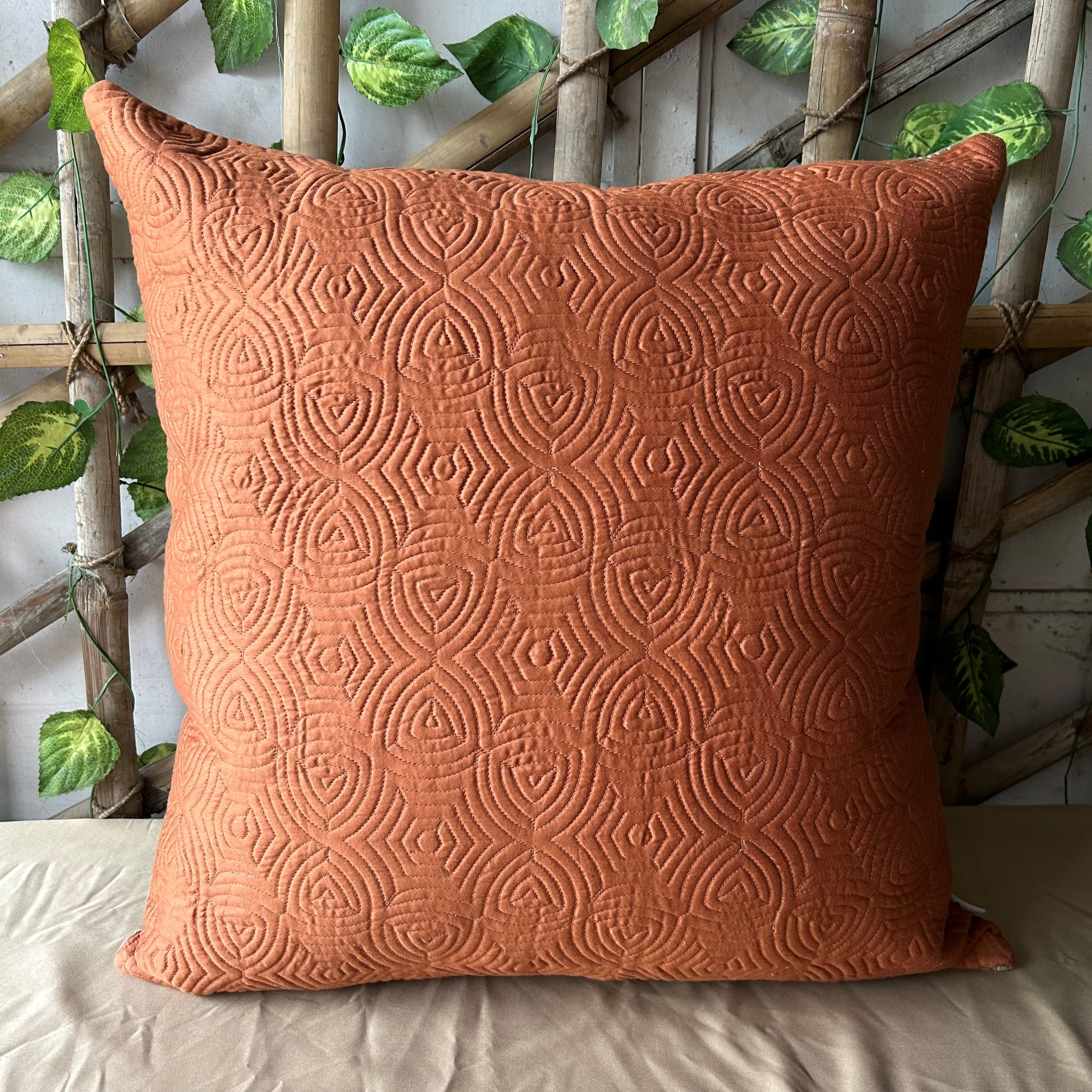 Rust and Hazel Beige Quilted Reversible Cotton Euro Sham