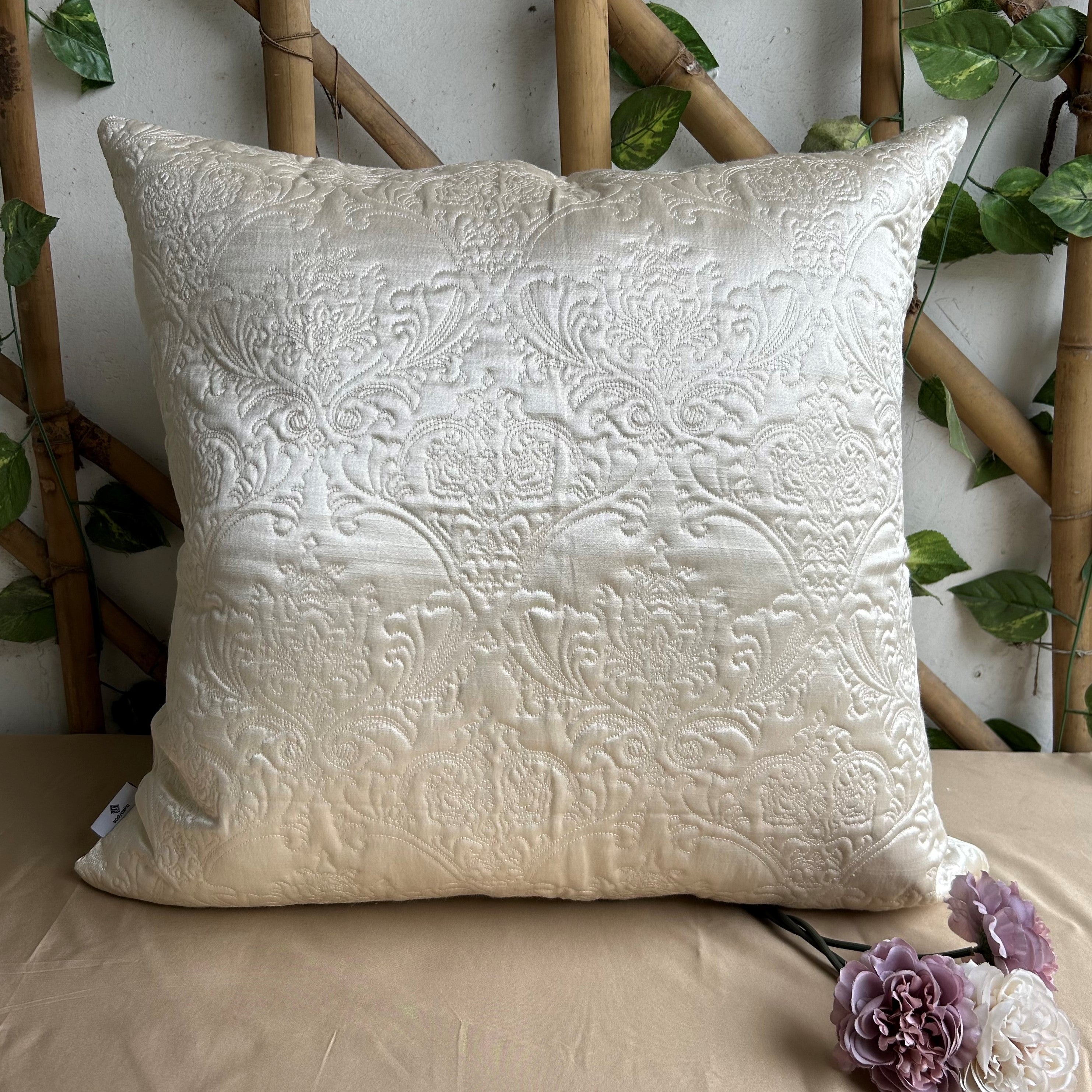 Ivory Quilted Reversible Faux Silk Euro Sham
