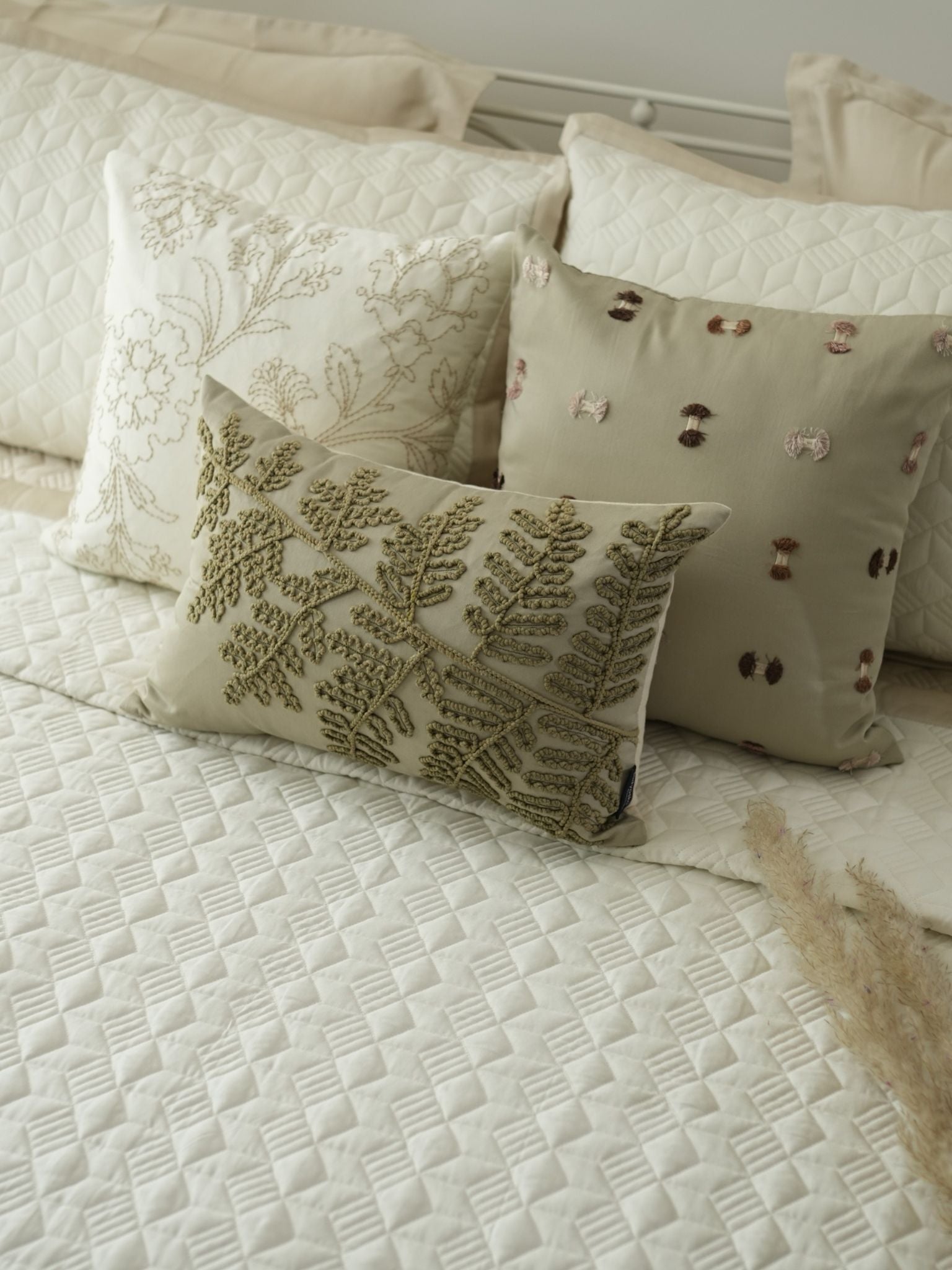 Adore Oats Beige and Ivory 300TC Cotton Bedding Set (10 PC Set)