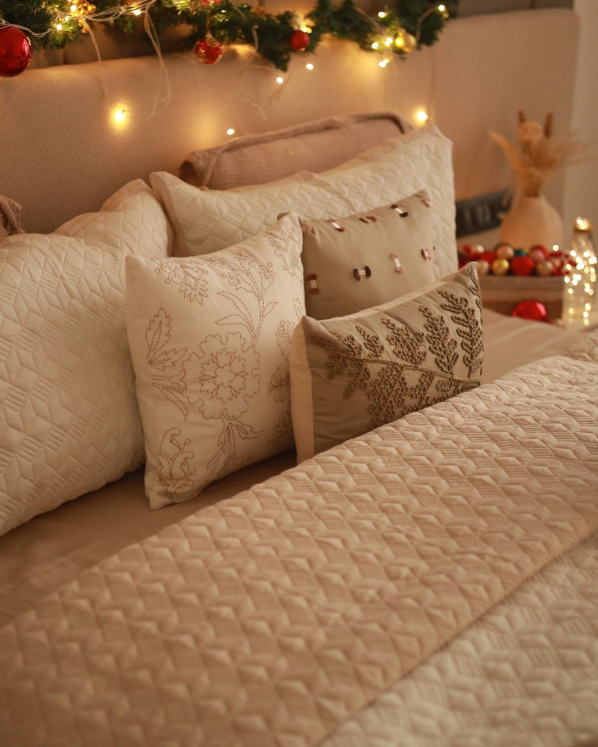 Oats Beige and Ivory Adore Cotton Reversible Bedspread