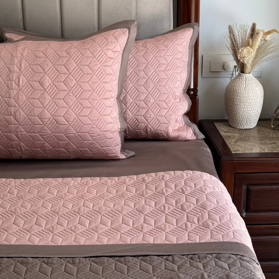 Rose and Taupe Adore Cotton Reversible Bedspread