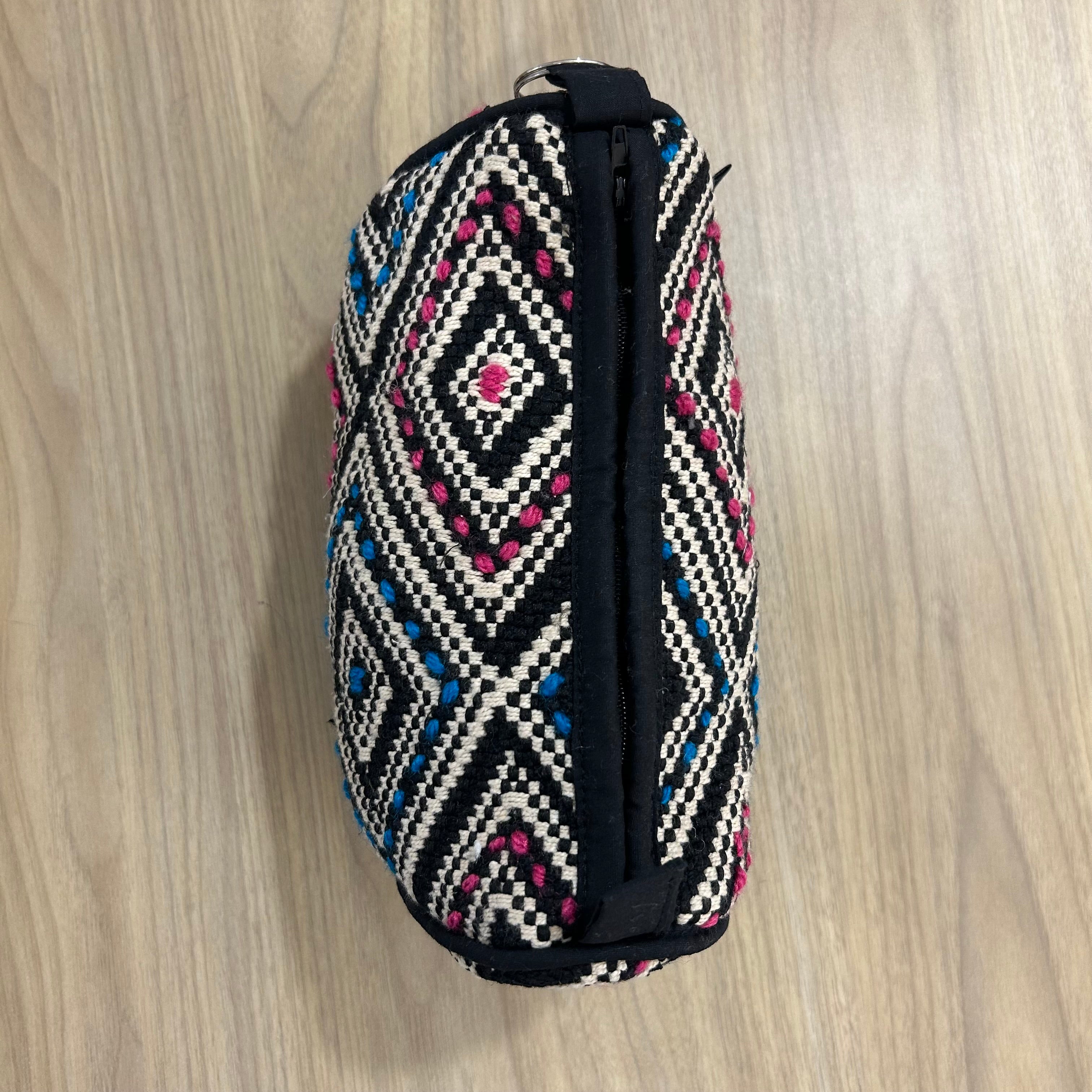 Black and White (Blue - Pink) Cotton Medium Size Woven Wedding Jewelry Pouch / Cosmetic / Make Up Case Multifunction Storage