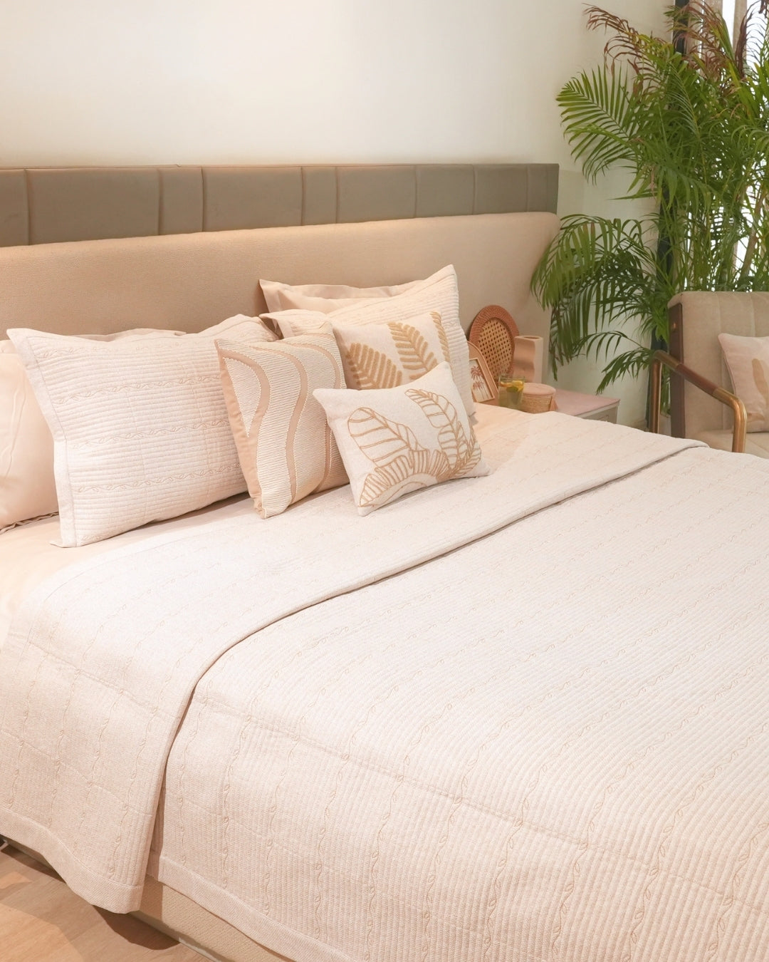 Blossom Beige Quilted Bedspread Set