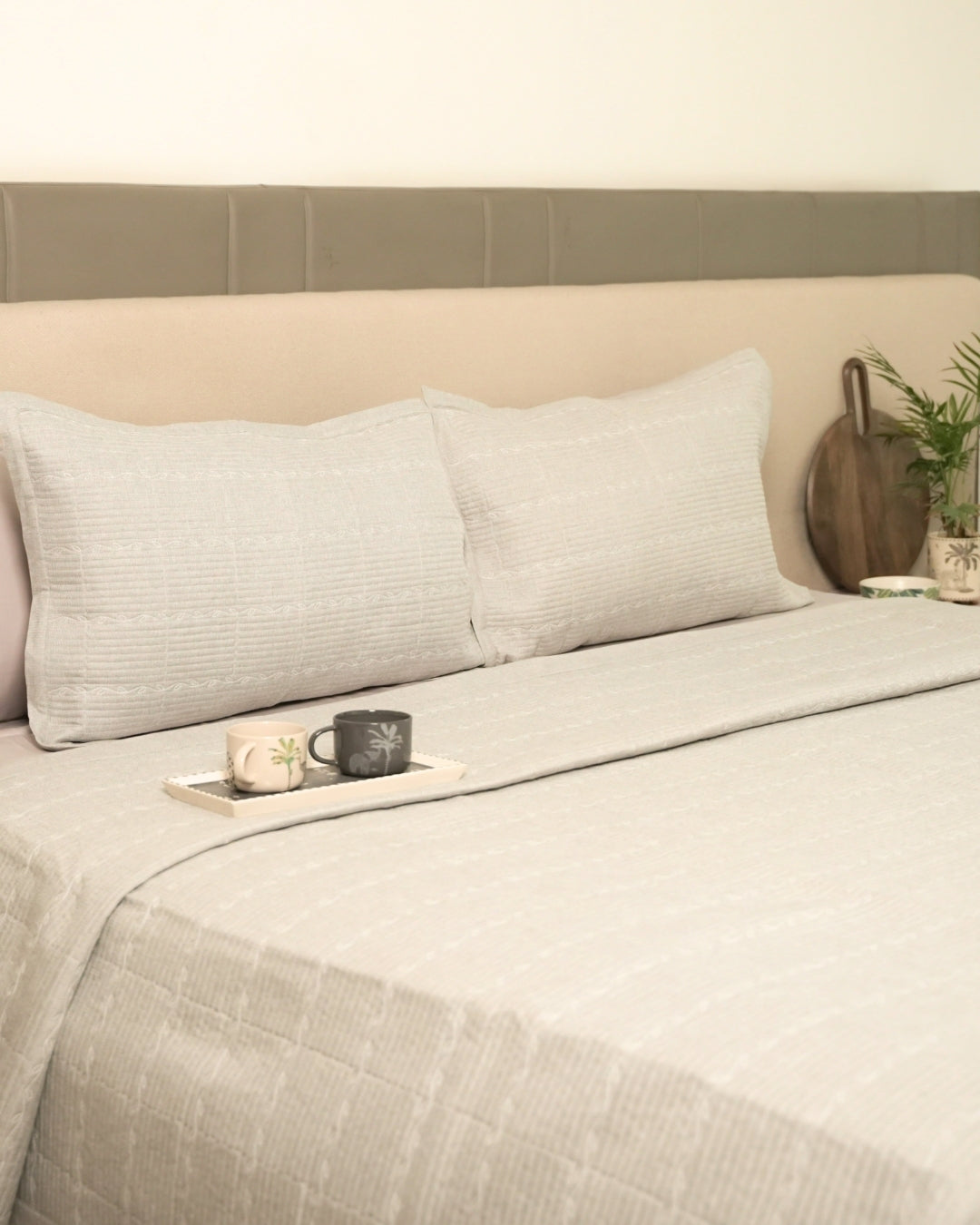 Blossom Grey Quilted Bedspread Set