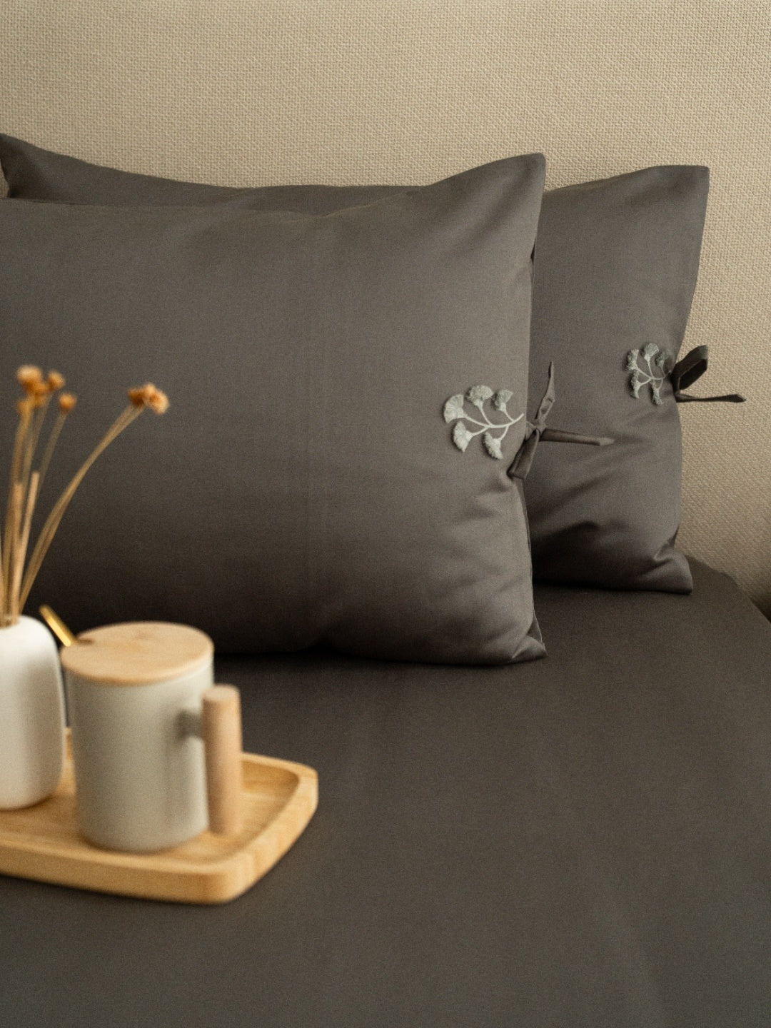 Botanique Titanium Grey 1000TC Egyptian Cotton Embroidered Pillow Covers (Set of 2)