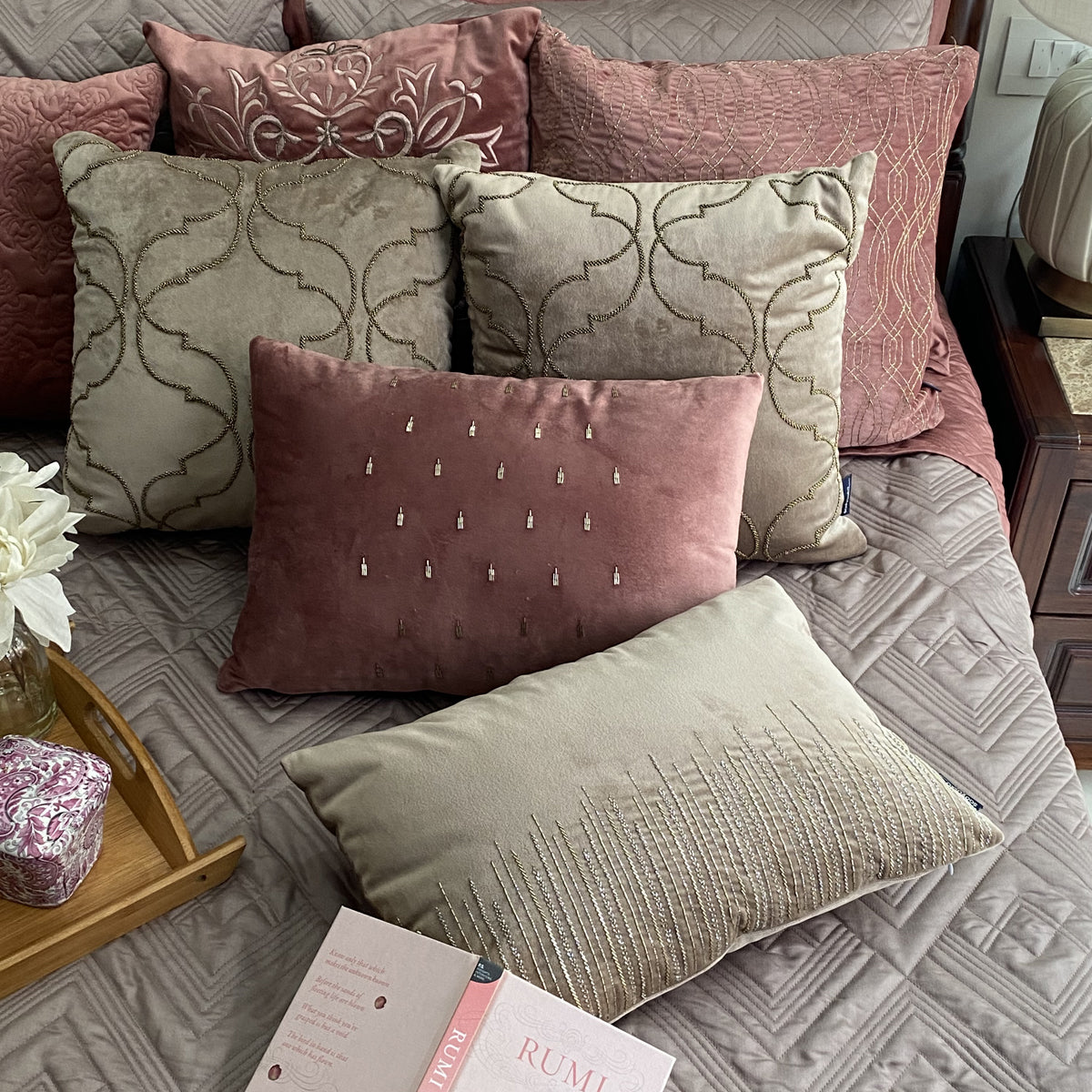 Quilted Blush and Taupe Cliff Reversible Bedspread