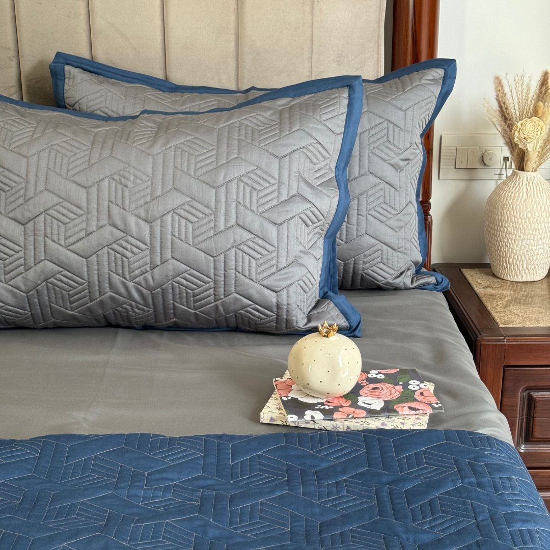 Quilted Navy and Dark Grey Camille Reversible Bedspread