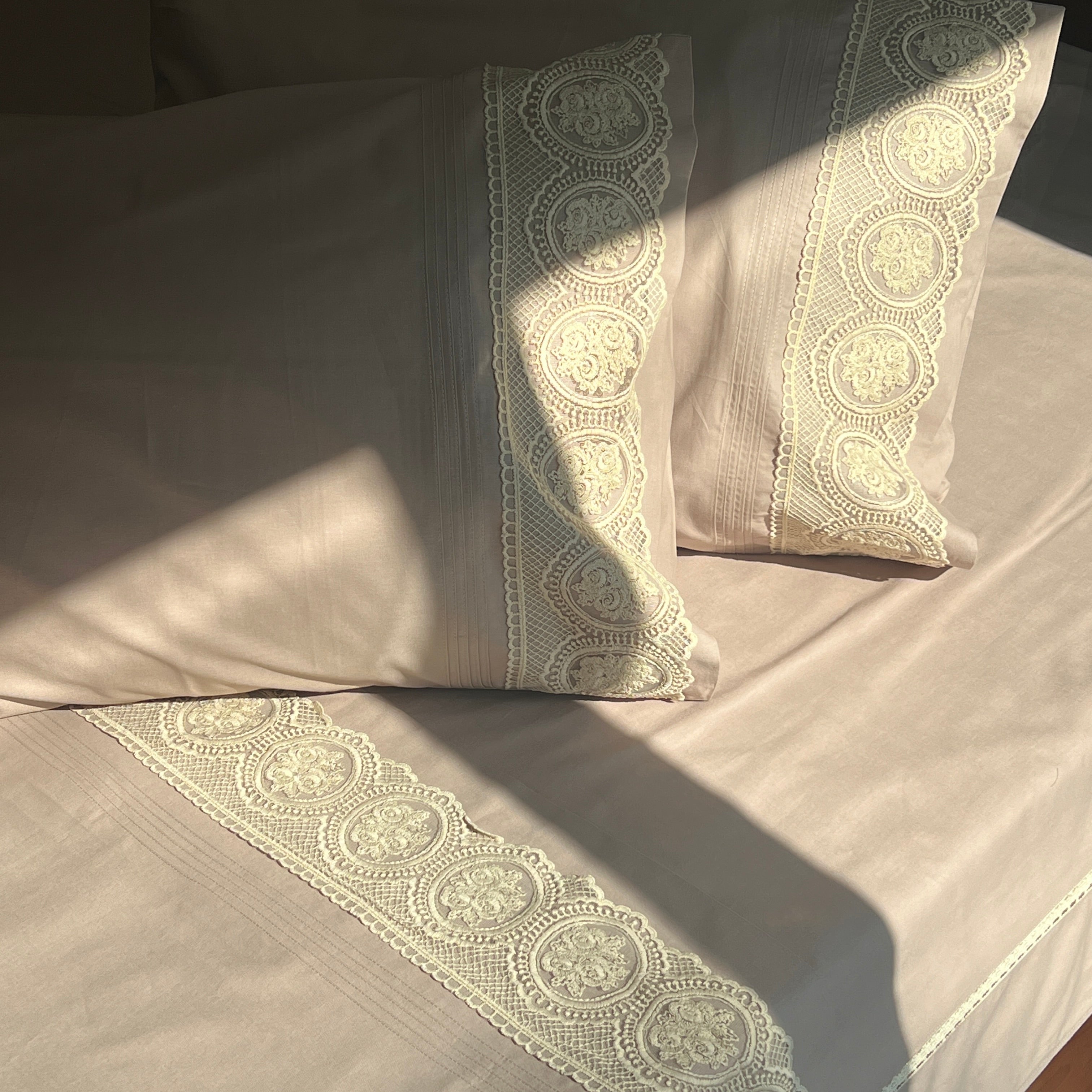 Chantilly Mocha Embroidered Lace Bedsheet Set