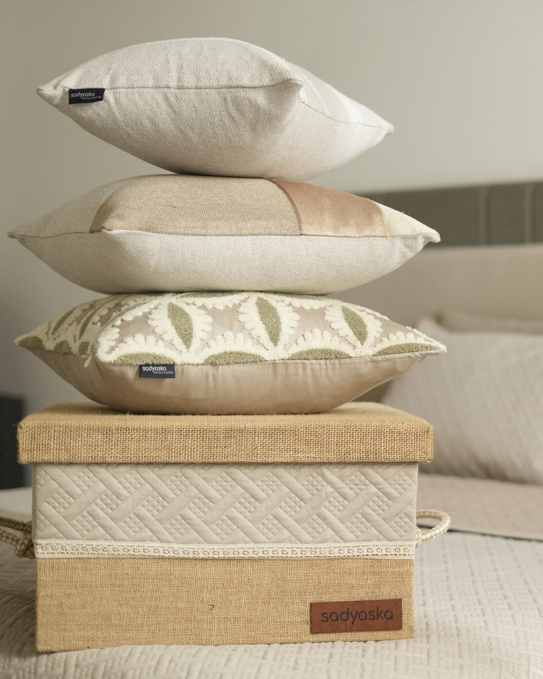 Mirth Sand and Taupe 300TC Cotton Bedding Set (10 PC Set)