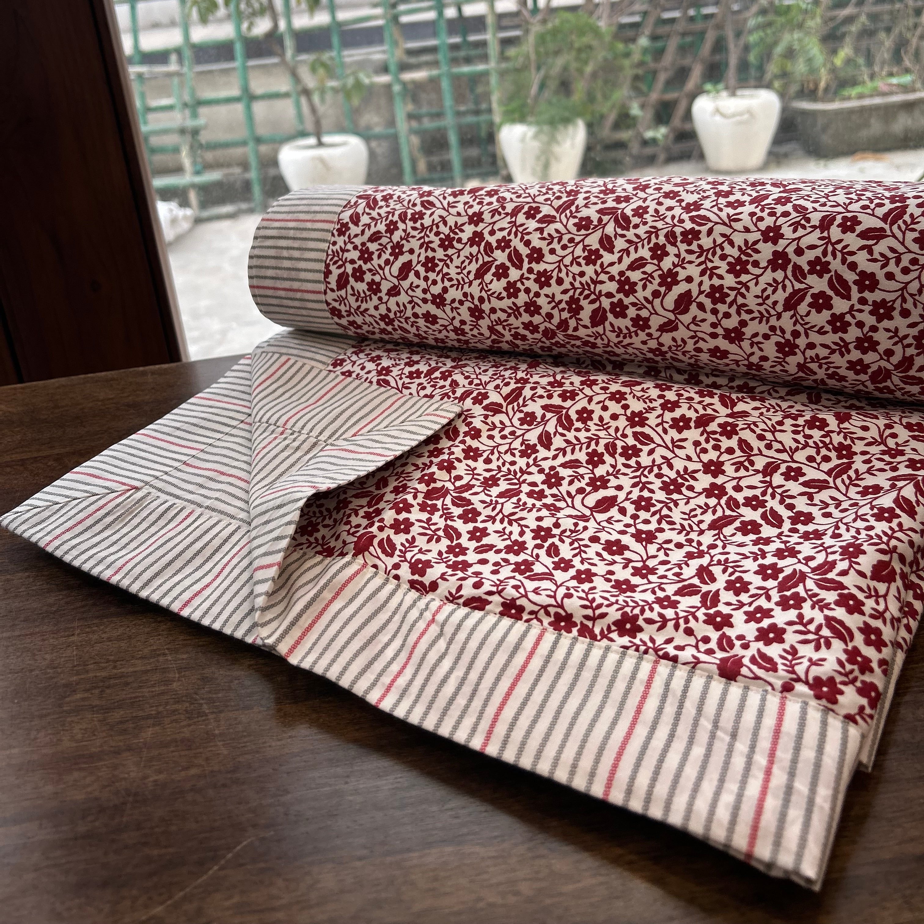 Single Bed Red Printed Premium Pure Cotton Reversible Dohar