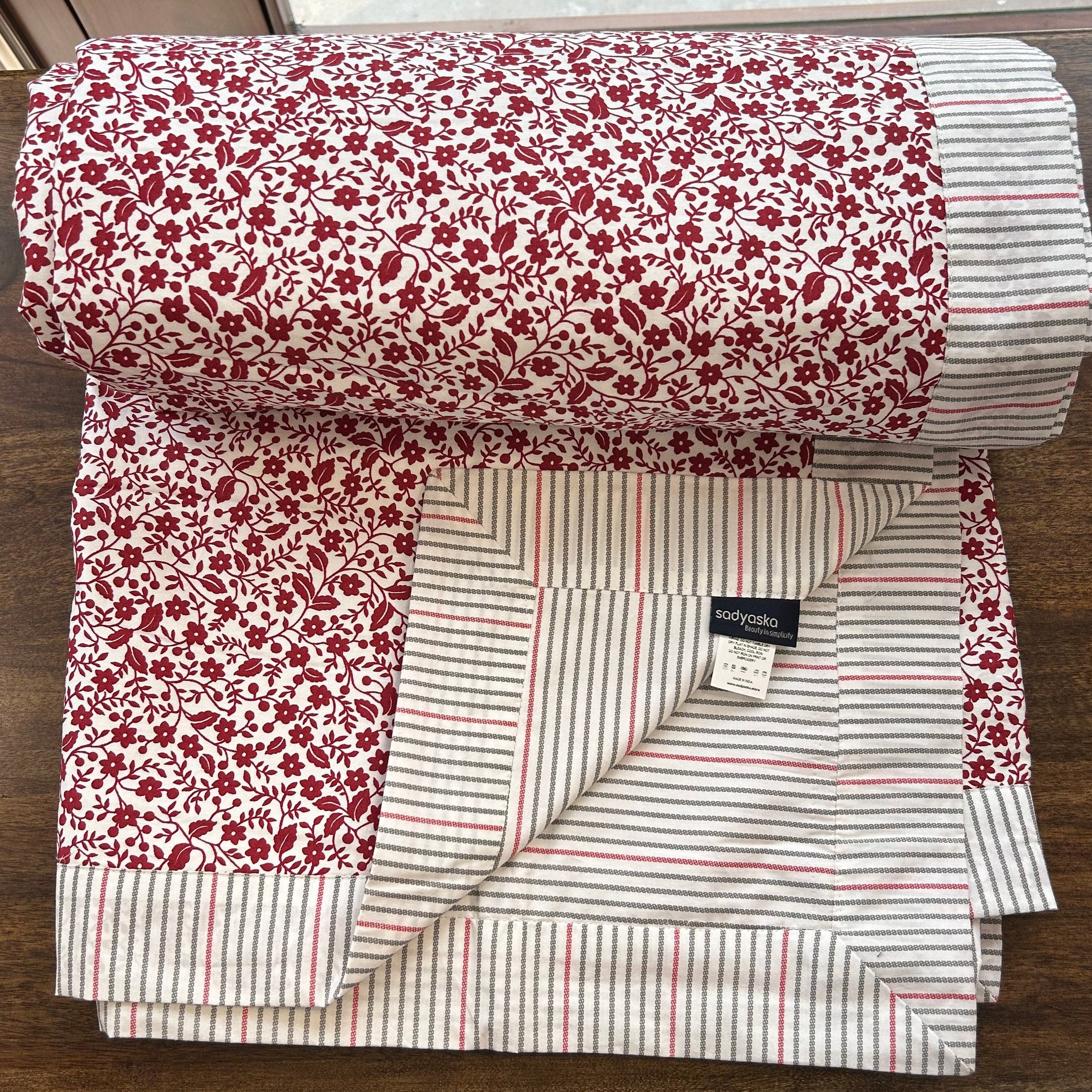 Single Bed Red Printed Premium Pure Cotton Reversible Dohar