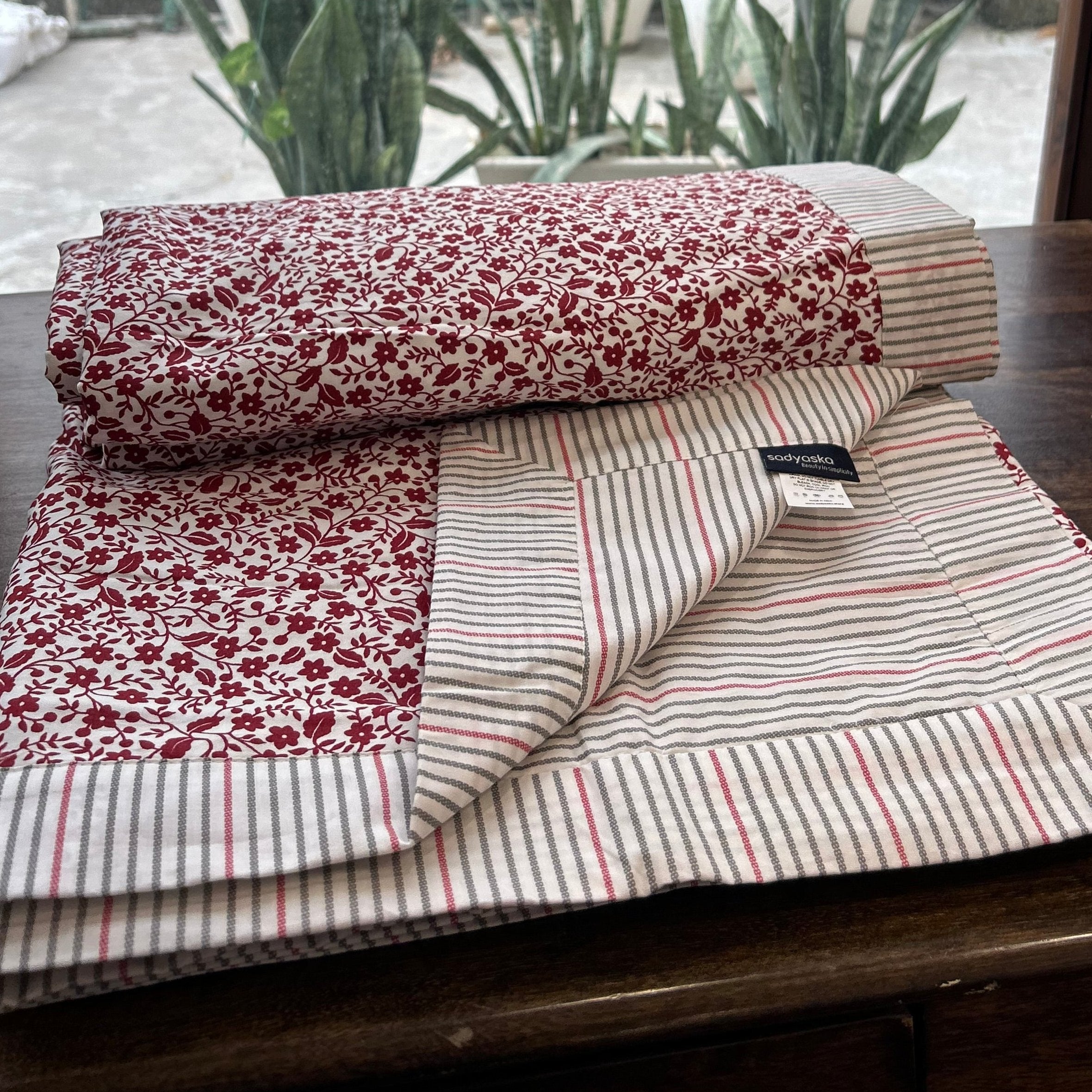 Single Bed Red Printed Premium Pure Cotton Reversible Dohar