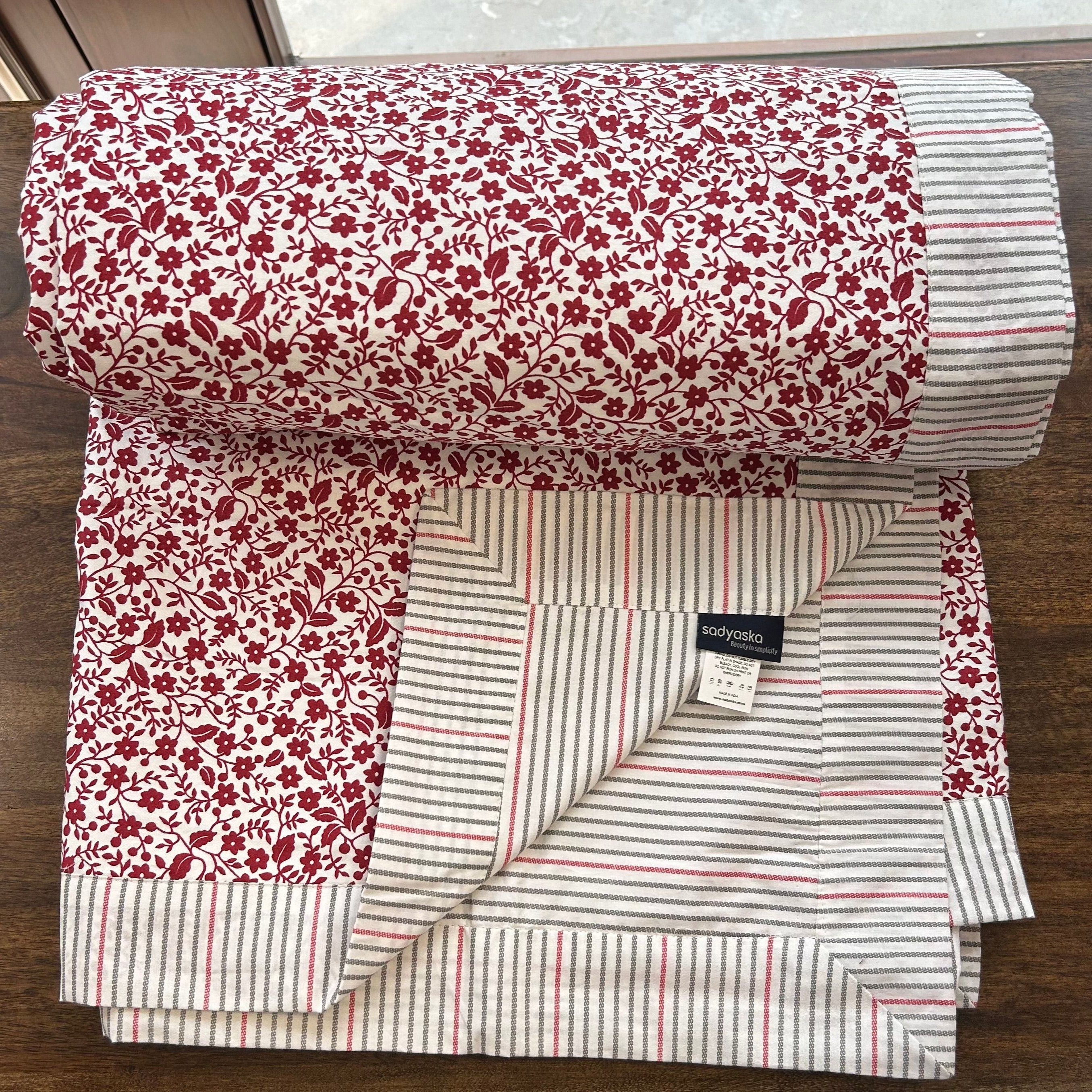 Double Bed Red Printed Premium Pure Cotton Reversible Dohar