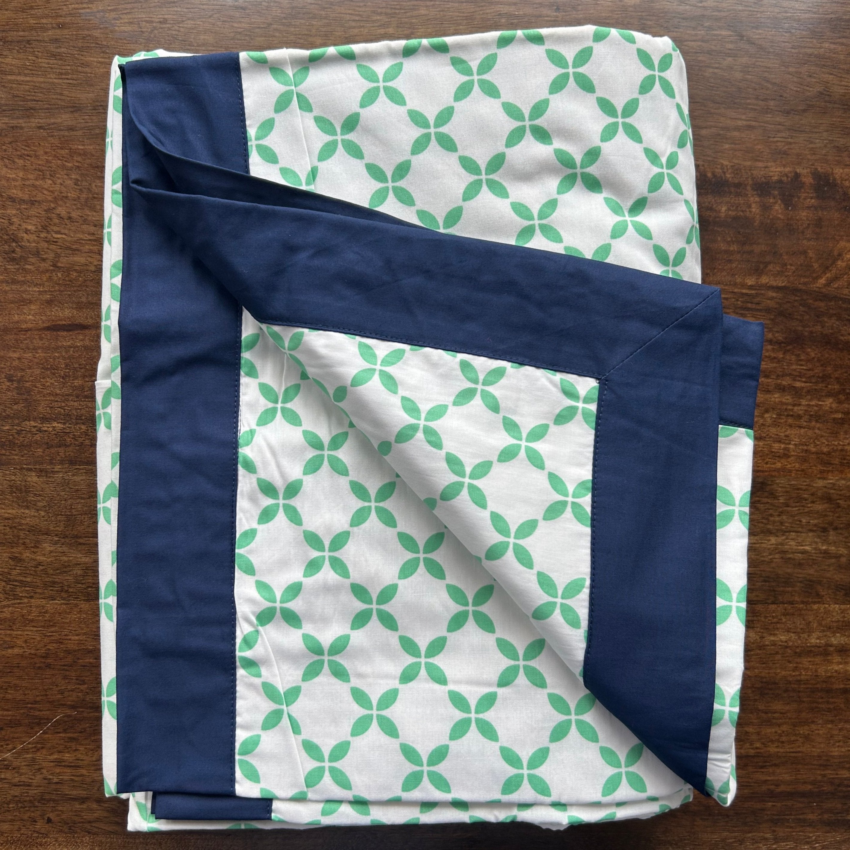 Single Bed Green and Blue Printed Premium Pure Cotton Reversible Dohar