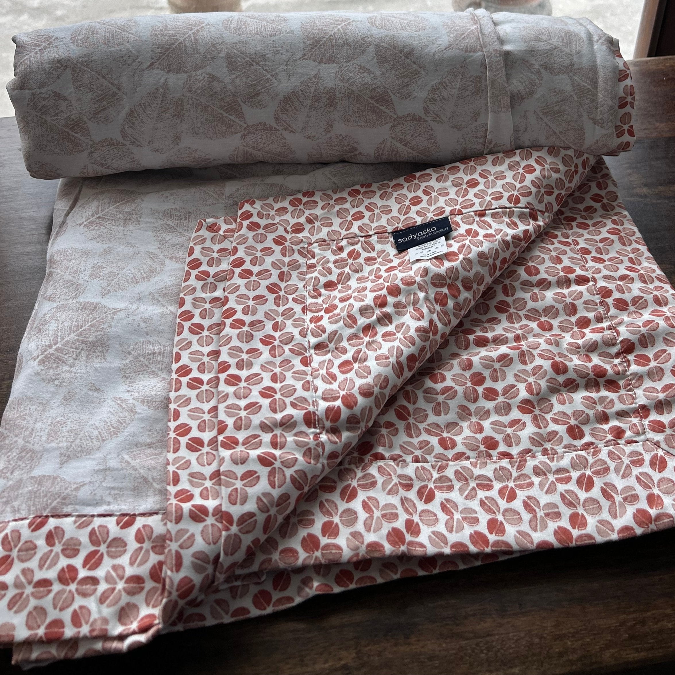 Single Bed Orange Printed Premium Pure Cotton Reversible Dohar