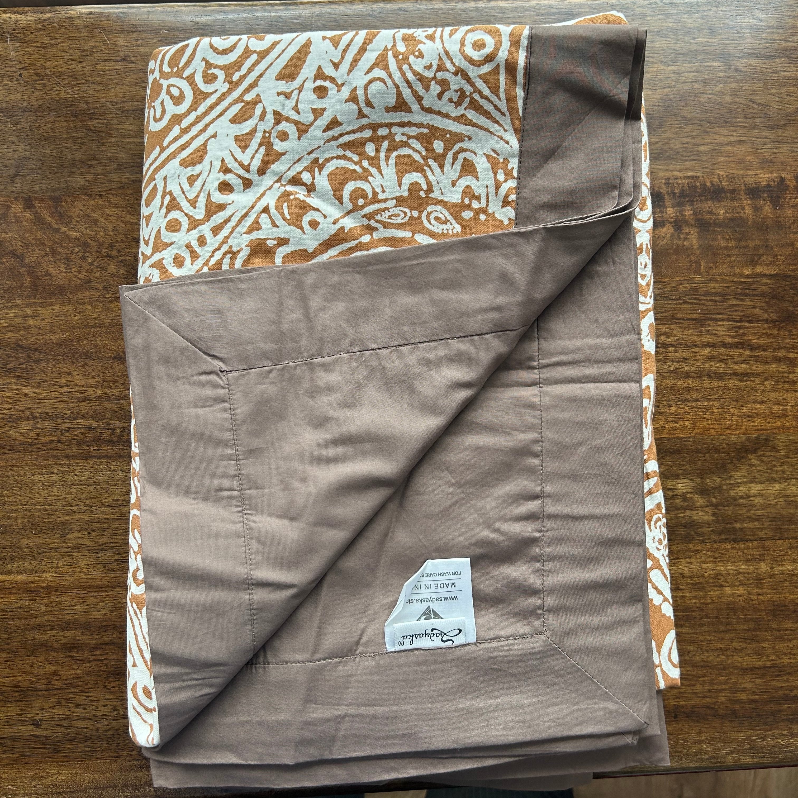 Single Bed Mustard Taupe Printed Premium Pure Cotton Reversible Dohar