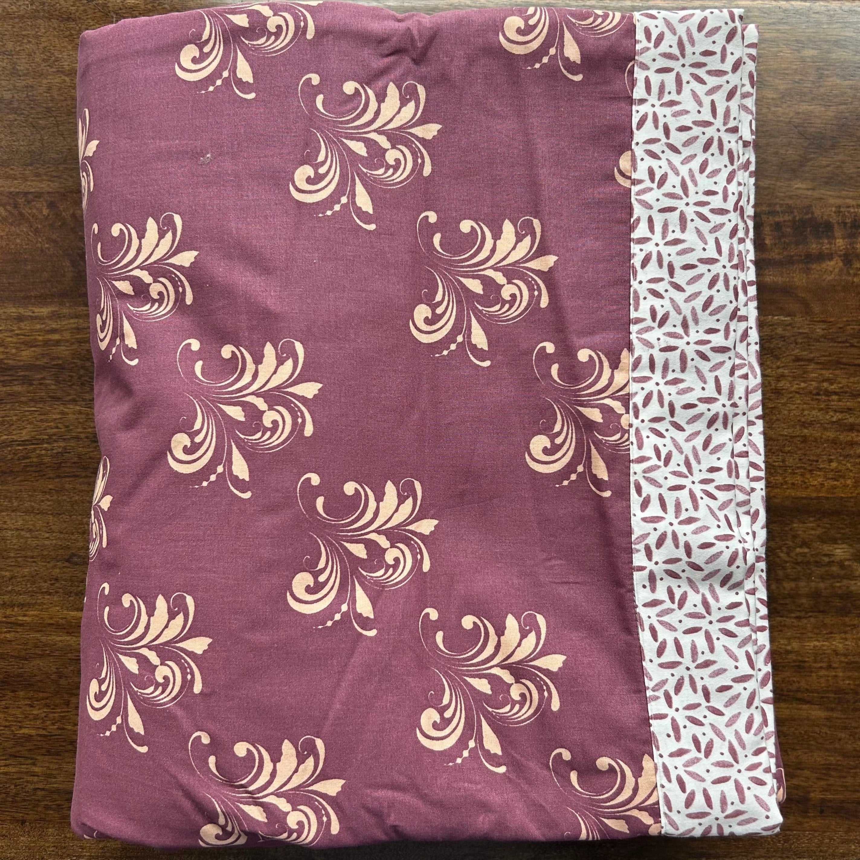 Double Bed Mauve Floral Printed Premium Pure Cotton Reversible Dohar