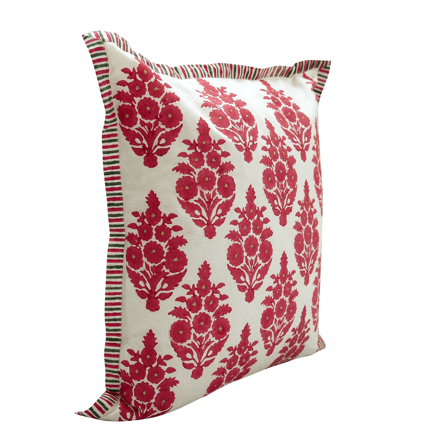 Butah Jaal Hand Block Print Cushion Cover 16"x16" Pink Floral Printed Pattern Cushion Case…