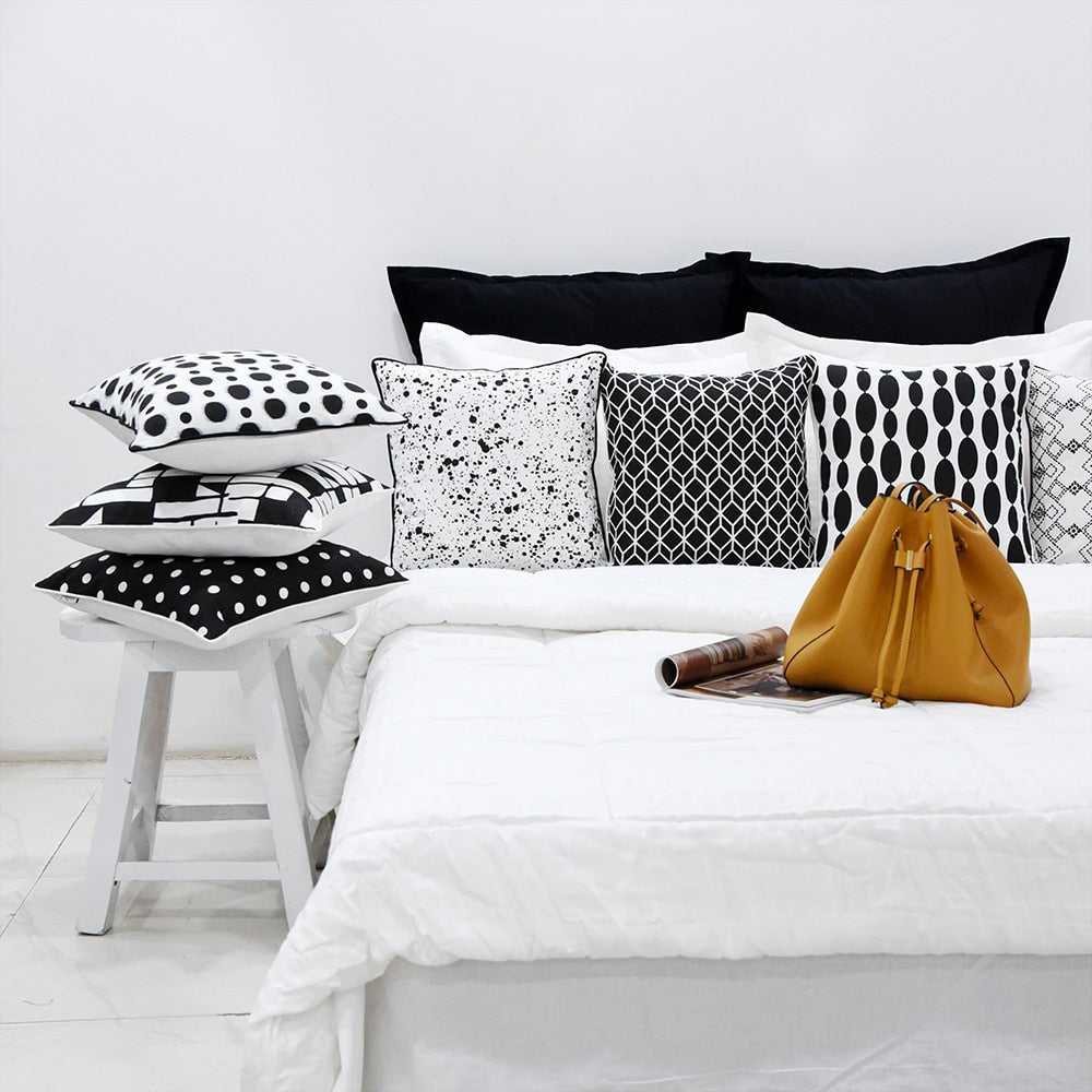 Black & White Polka Dot Cushion Cover (16"X16") Geometric Cotton Cushion Cover…