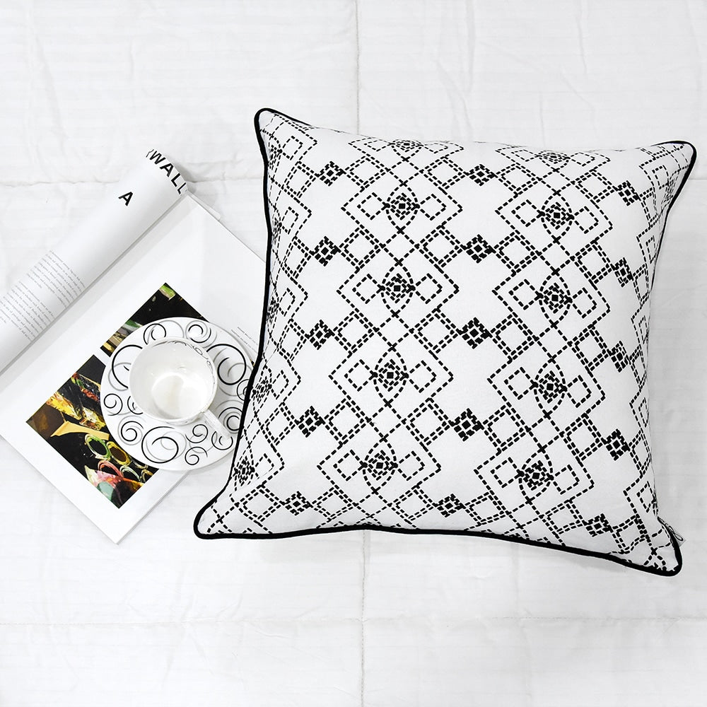 Black & White Luxurious Connectoline Cushion Cover (16"X16") Dotted Geometric Print Pillow Case…