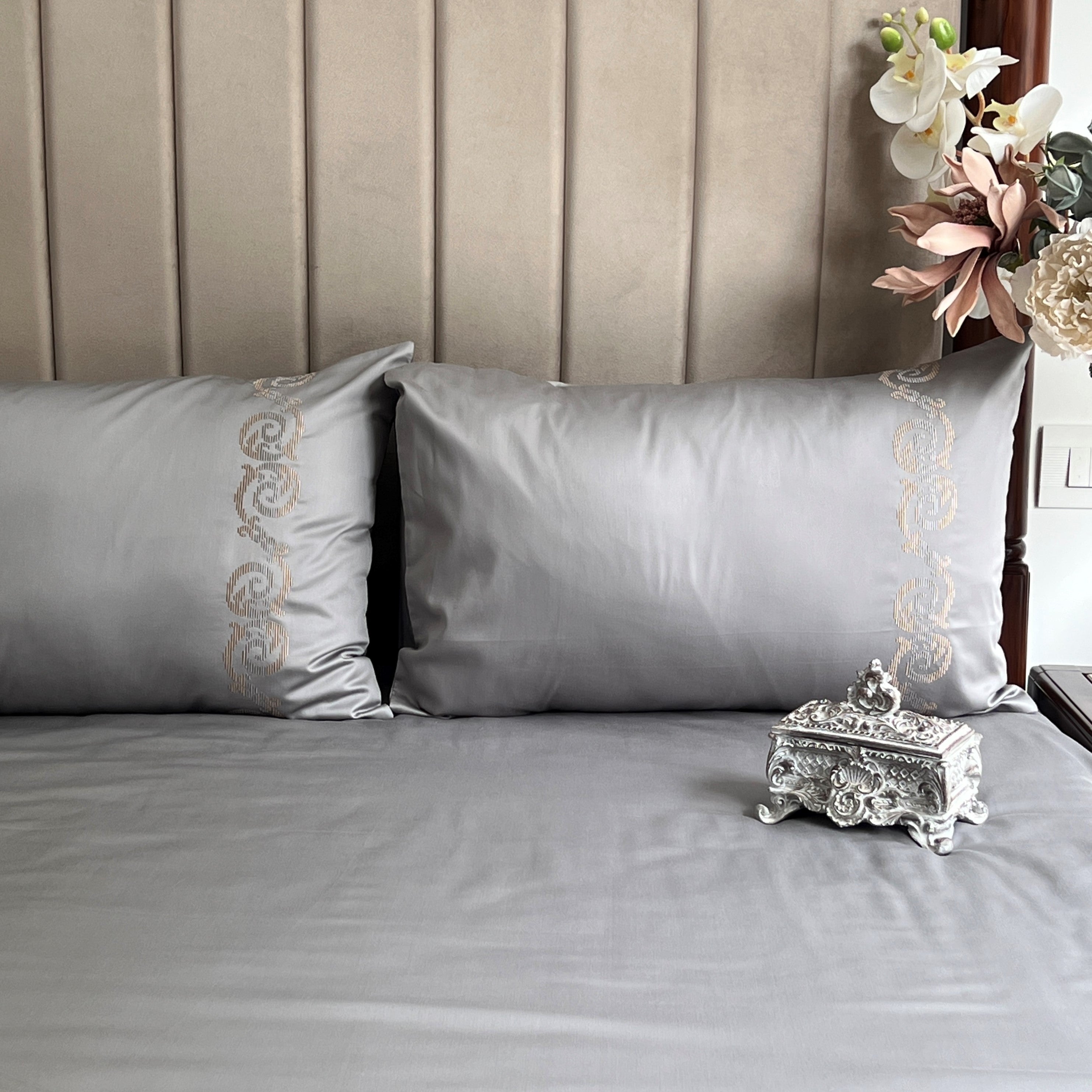 600TC Cotton Diana Steel Grey Beyond Bedsheet Set