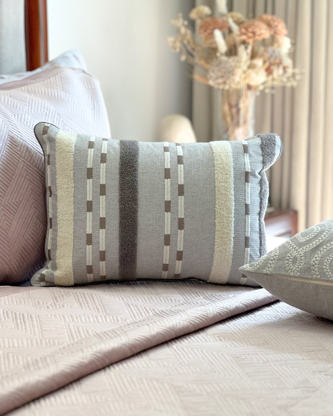 Elisa Embroidered Grey Cushion Cover (Size : 12"X18")