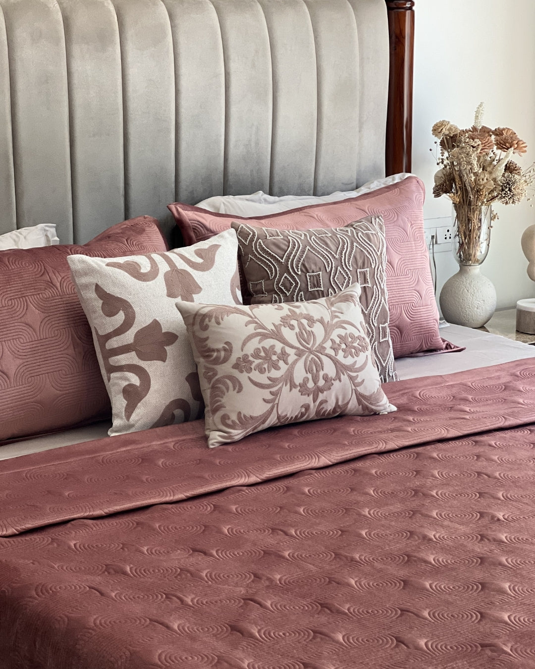 Aurex Embroidered Beige Cushion Cover (Size : 16"X16")