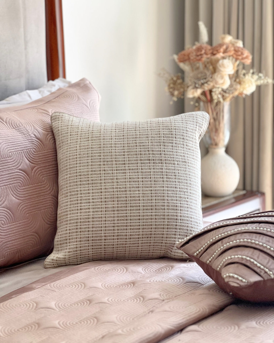 Evelyn Beige Cotton Hand Woven Cushion Cover 16x16
