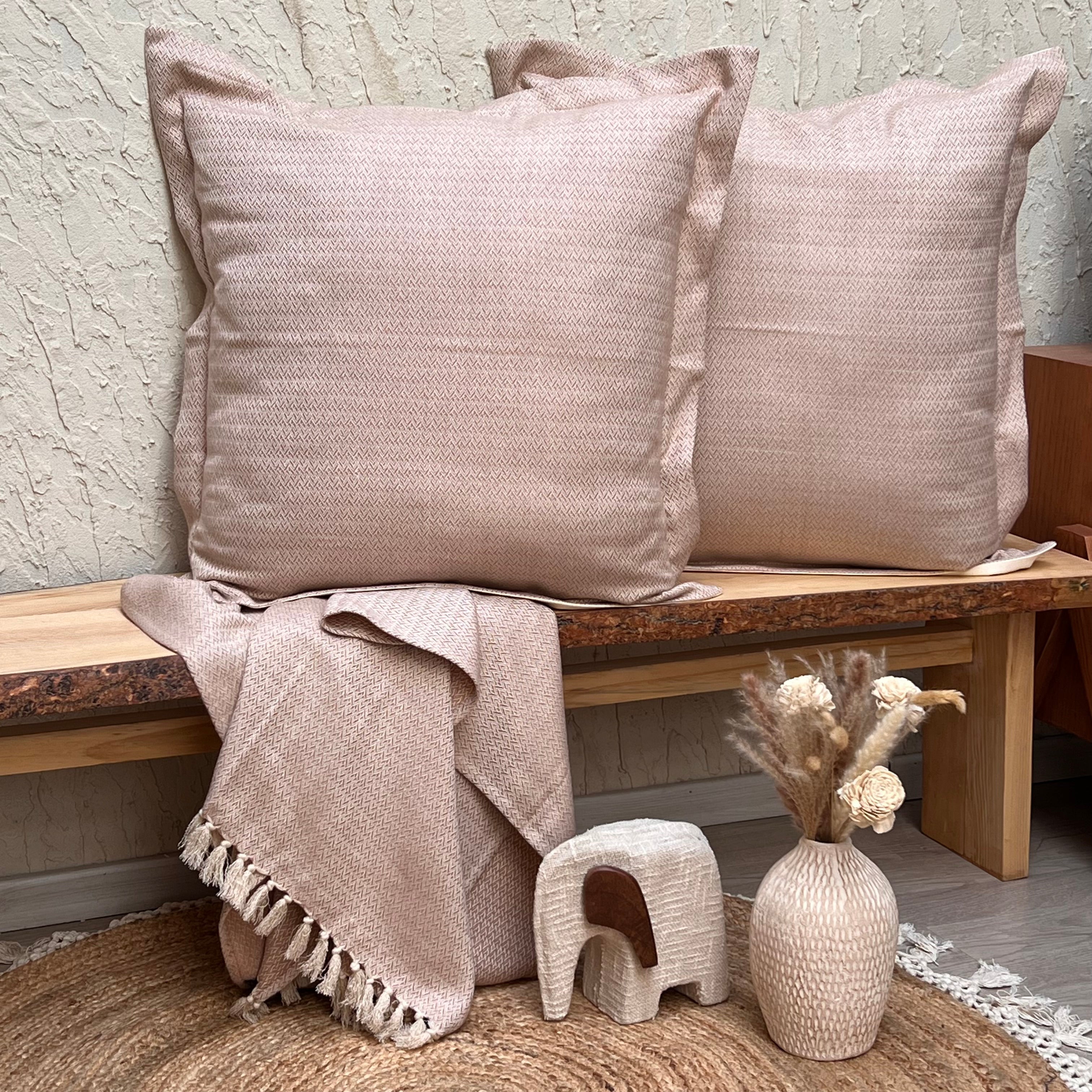 Evan Dusty Rose Woven Throw with Euro Shams