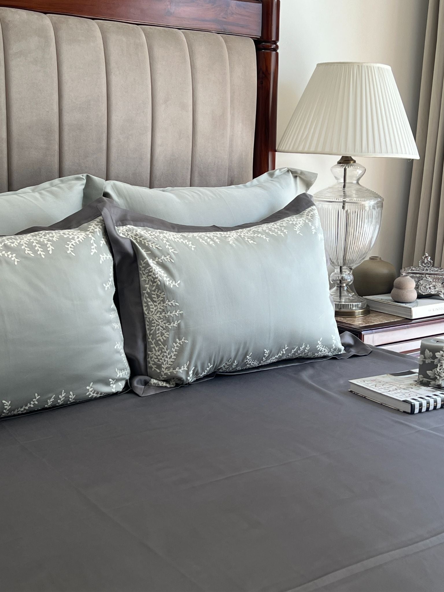 Faith Sage Green Elephant Grey Desire Cotton Bedsheet Set (5 PC Set)