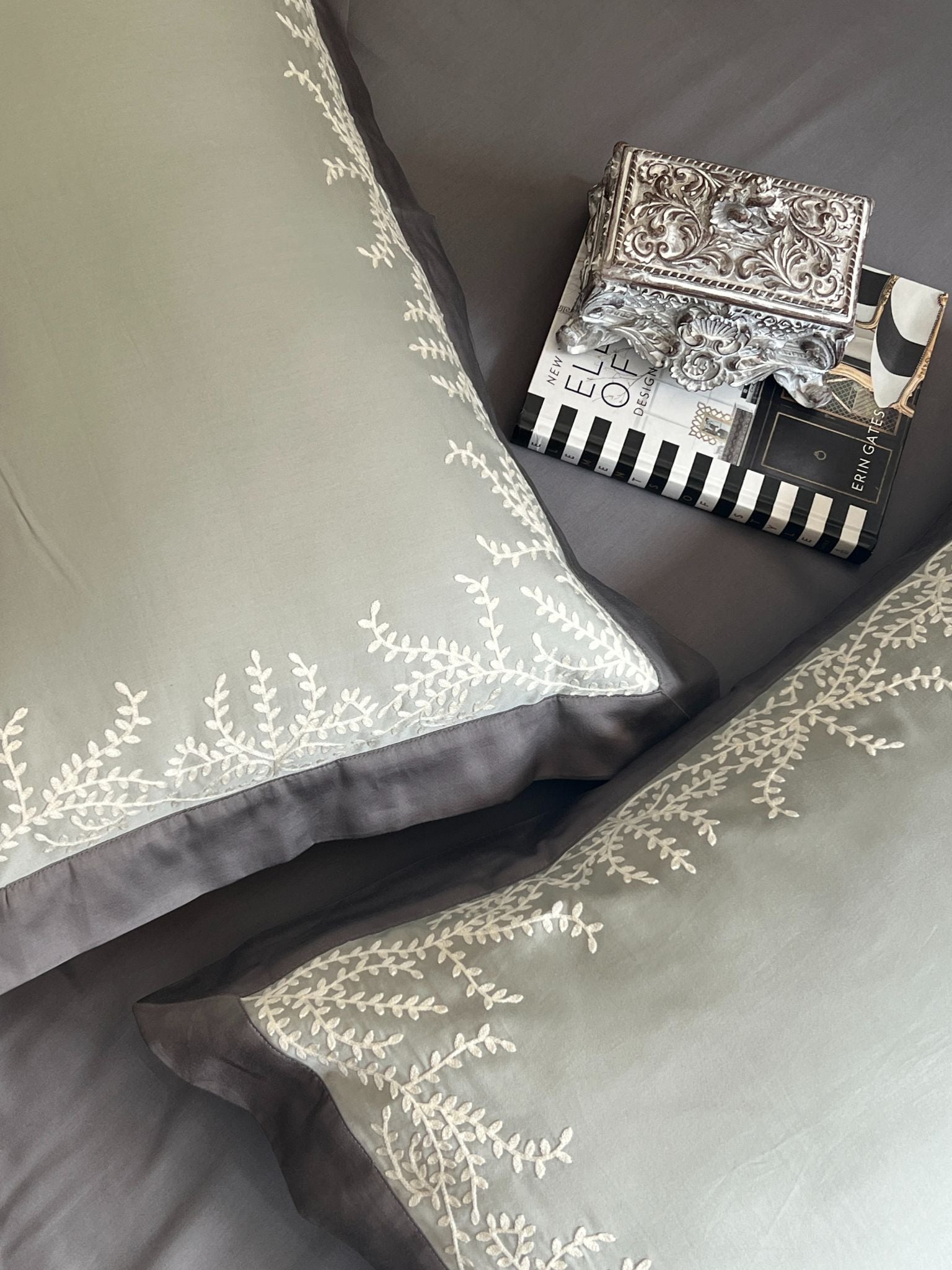 Faith Sage Green Elephant Grey Desire Cotton Bedsheet Set (5 PC Set)