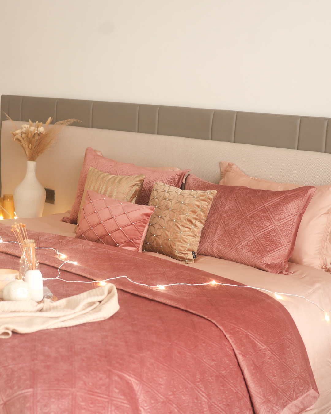 Fiona Blush Velvet Bedspread Set