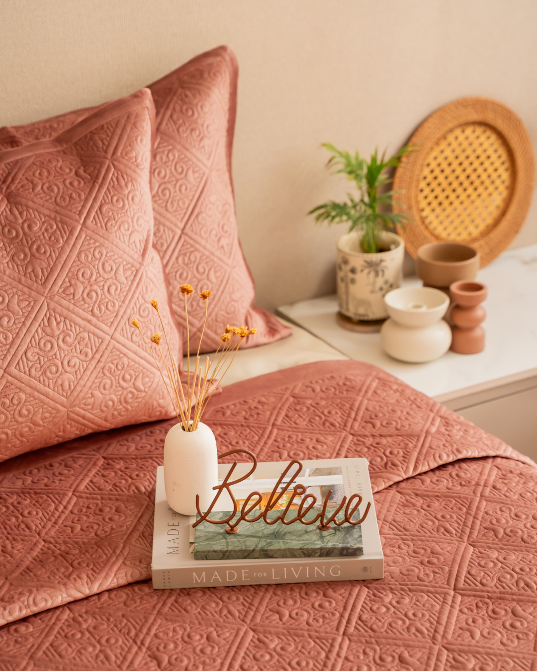 Fiona Blush Velvet Bedspread Set