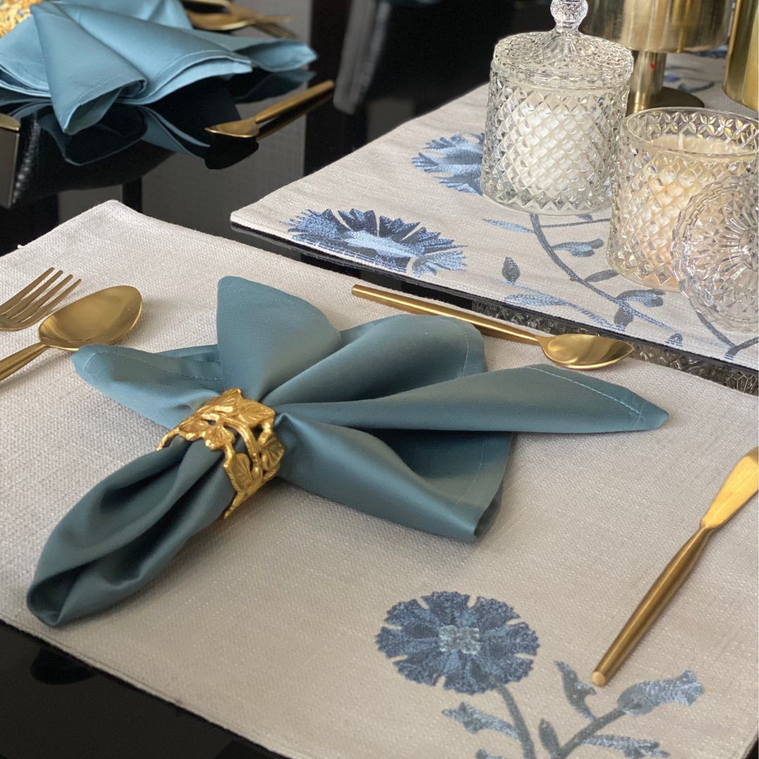 Floral Grey Table Linen - Set of 2 Placemats & 2 Napkins