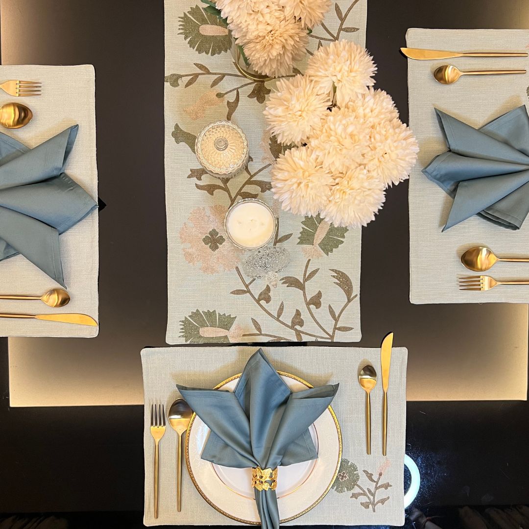 Floral Sage Green Table Linen Set (13 PC Set)
