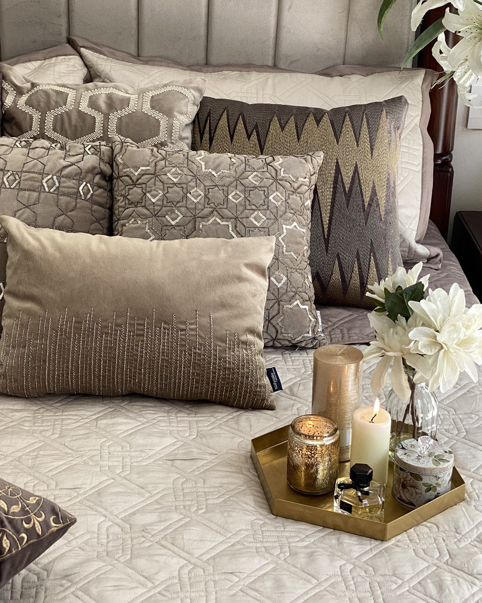 Quilted Beige and Taupe Gizmo Reversible Bedspread
