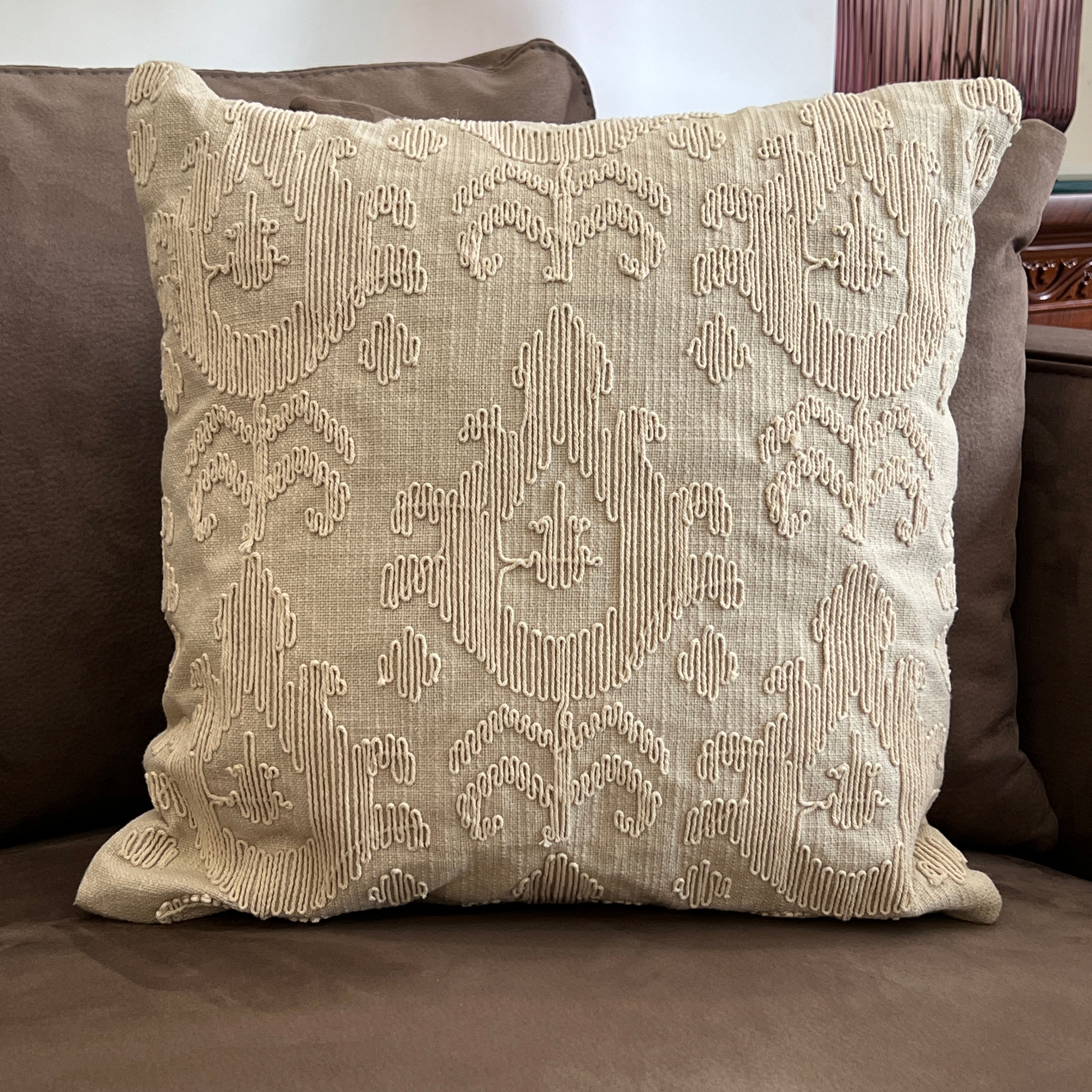 Decorative Grace Beige Cotton Slub Cushion Cover 16x16