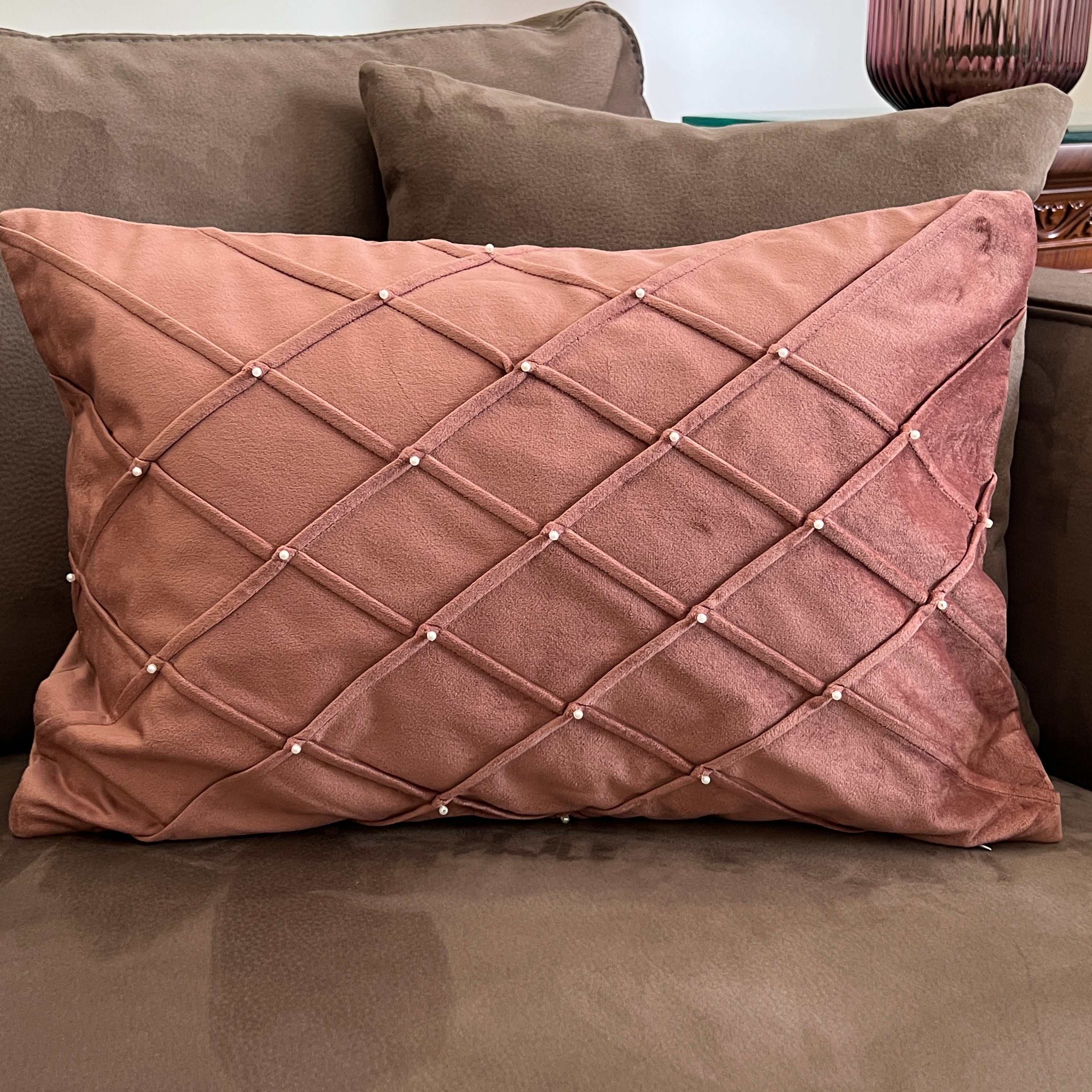 Decorative Grid Blush Velvet Cushion Cover 12x18