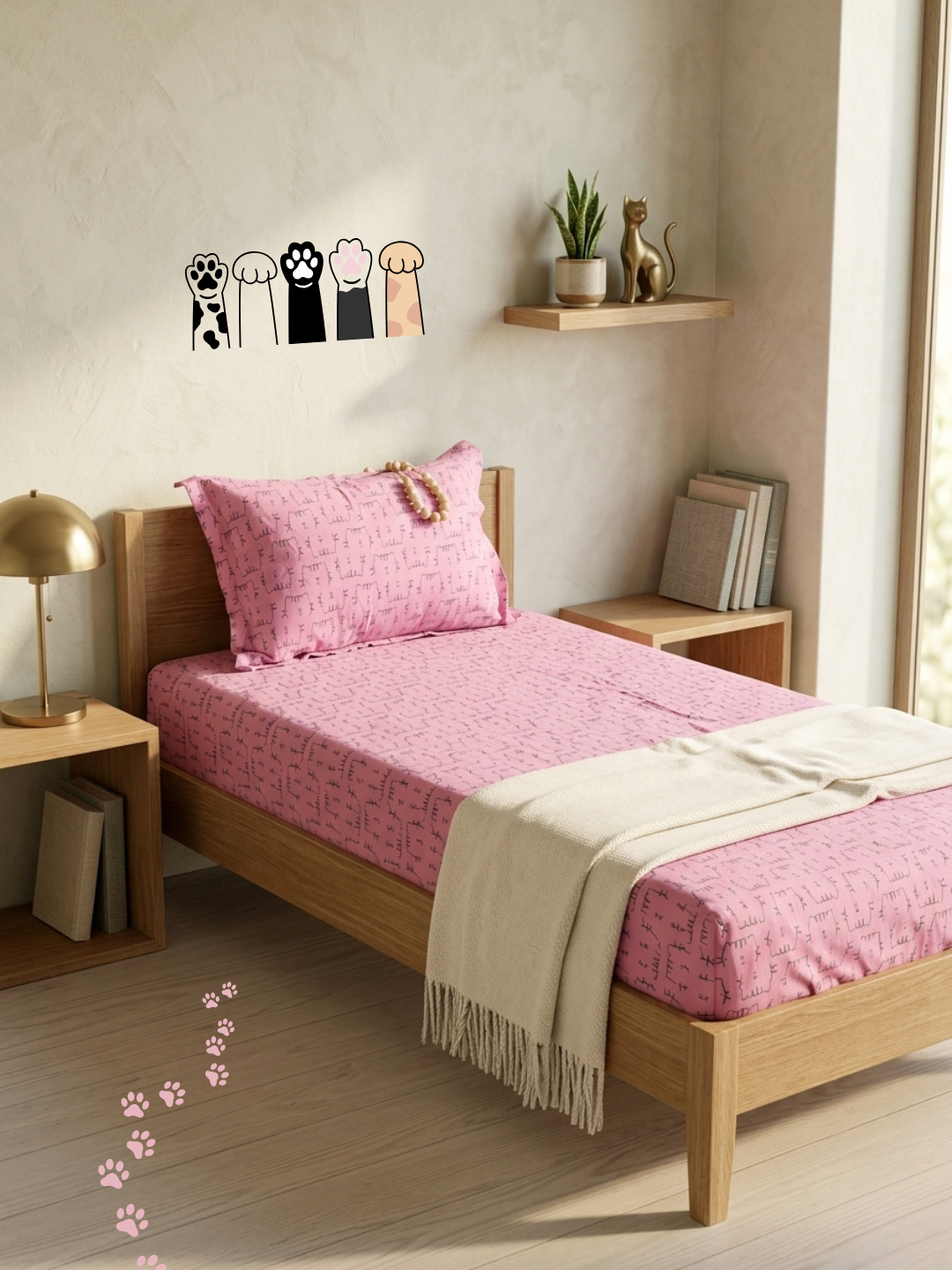 Hello Kitty Pink Printed Cotton Kids Bedsheet Set