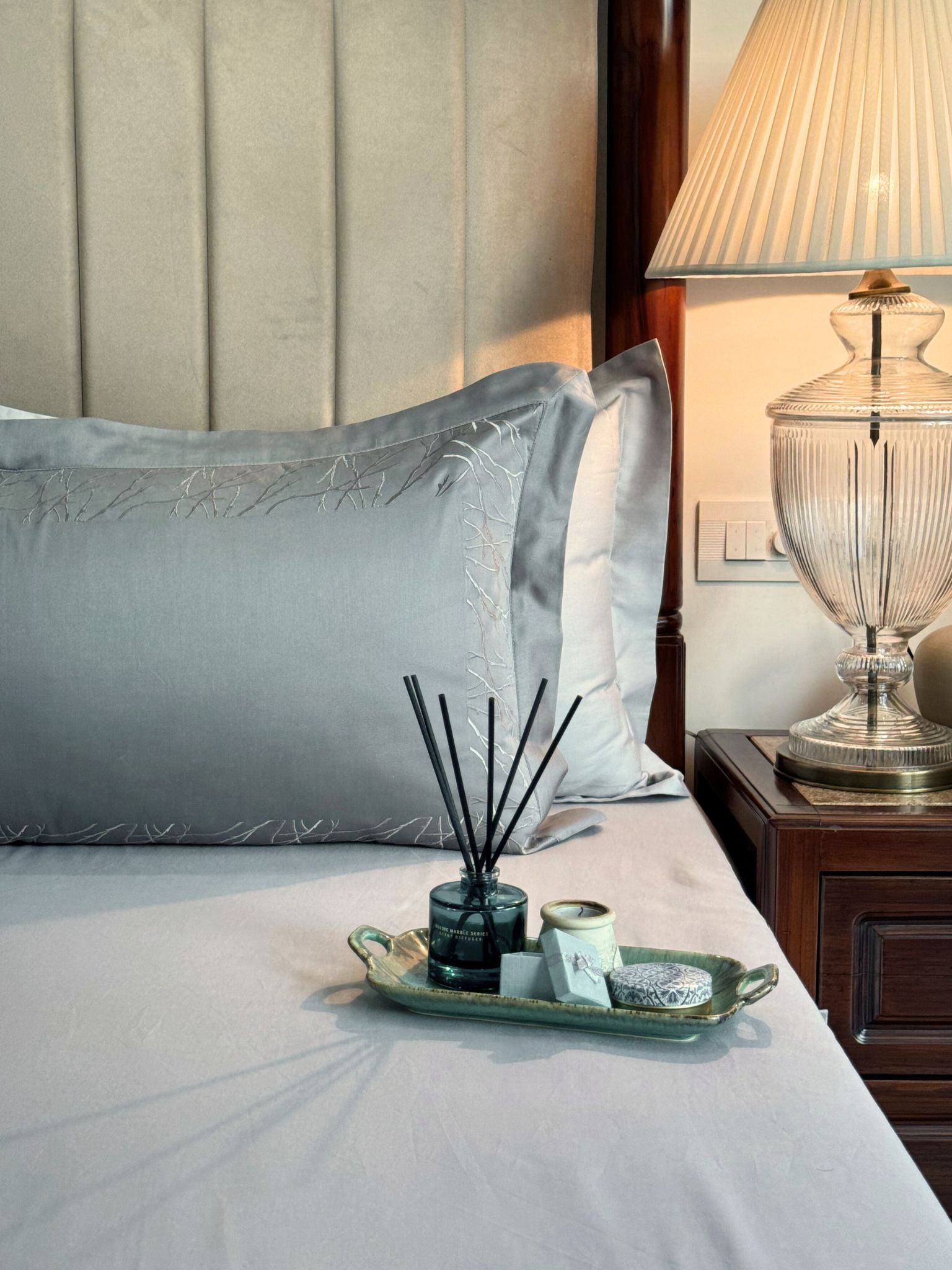 Hope Slate Pearl Grey Desire Cotton Bedsheet Set (5 PC Set)