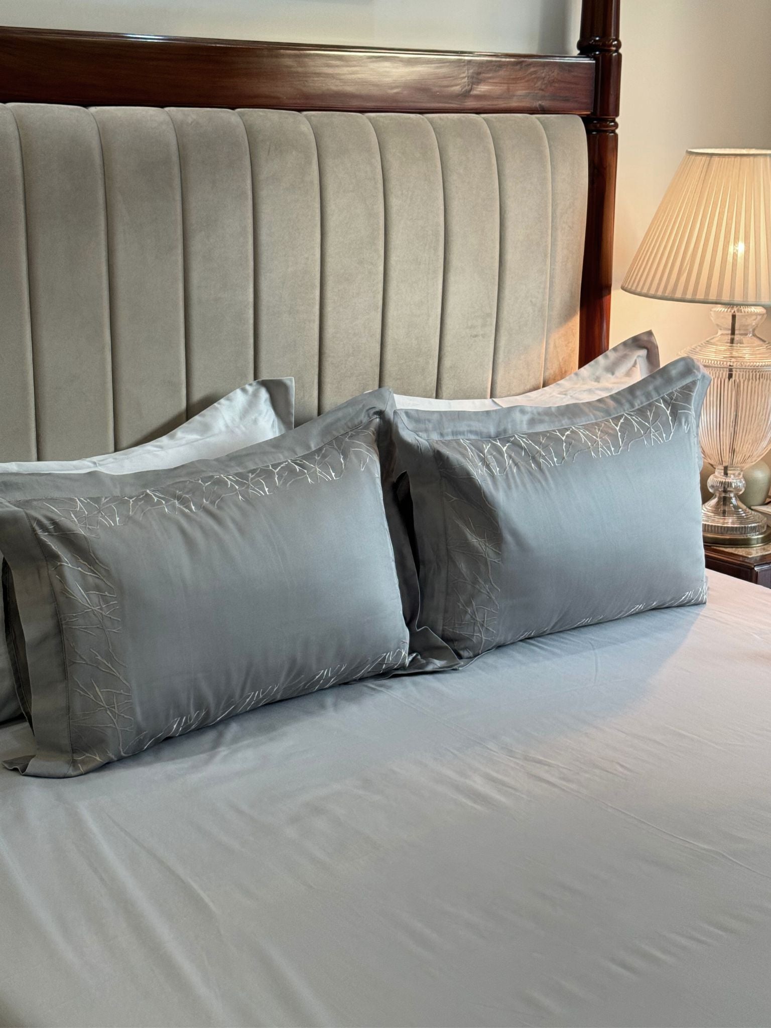 Hope Slate Pearl Grey Desire Cotton Bedsheet Set (5 PC Set)