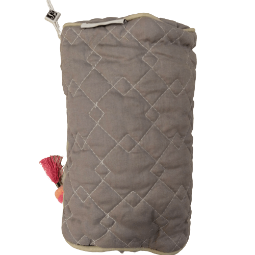 Khaki Cotton Medium Size Quilted Wedding Jewelry Pouch / Cosmetic / Make Up Case Multifunction Storage