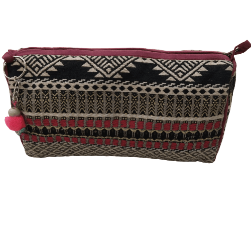 Black and Maroon Cotton Large Size Woven Wedding Jewelry Pouch / Cosmetic / Make Up Case Multifunction Storage