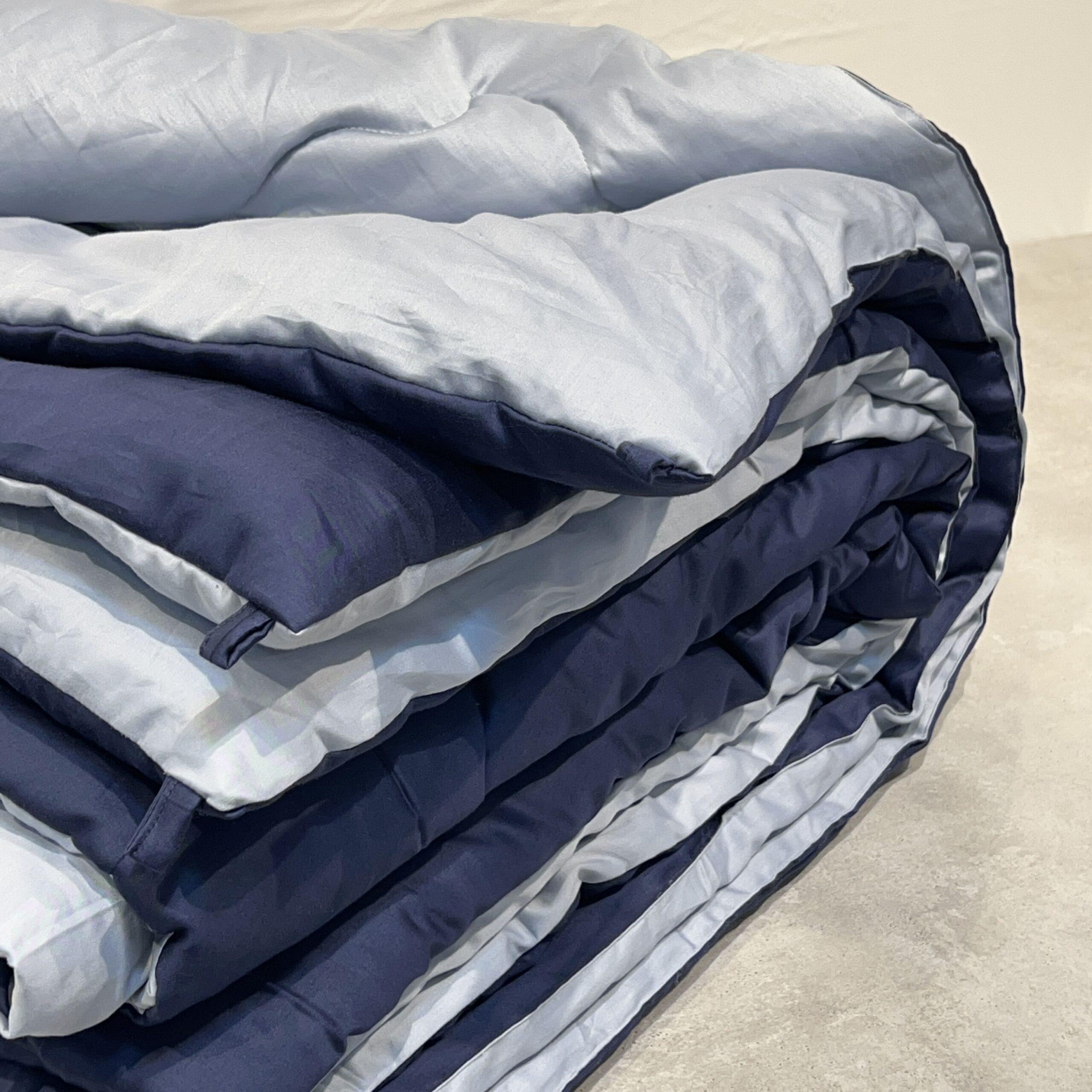 Smoke Blue and Navy 300TC Cotton Reversible Downfill Quilt
