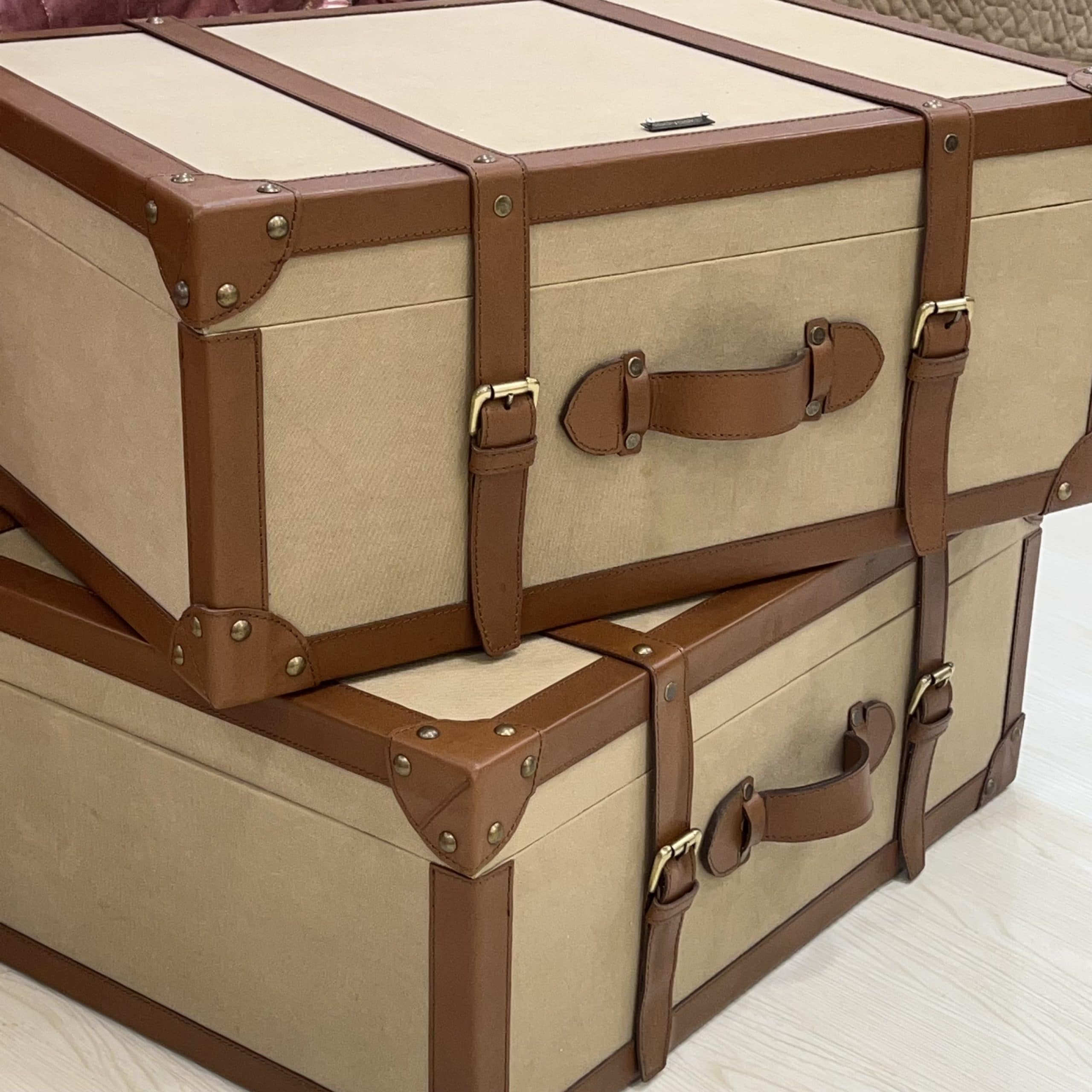 Beige Canvas Trunk with Leather