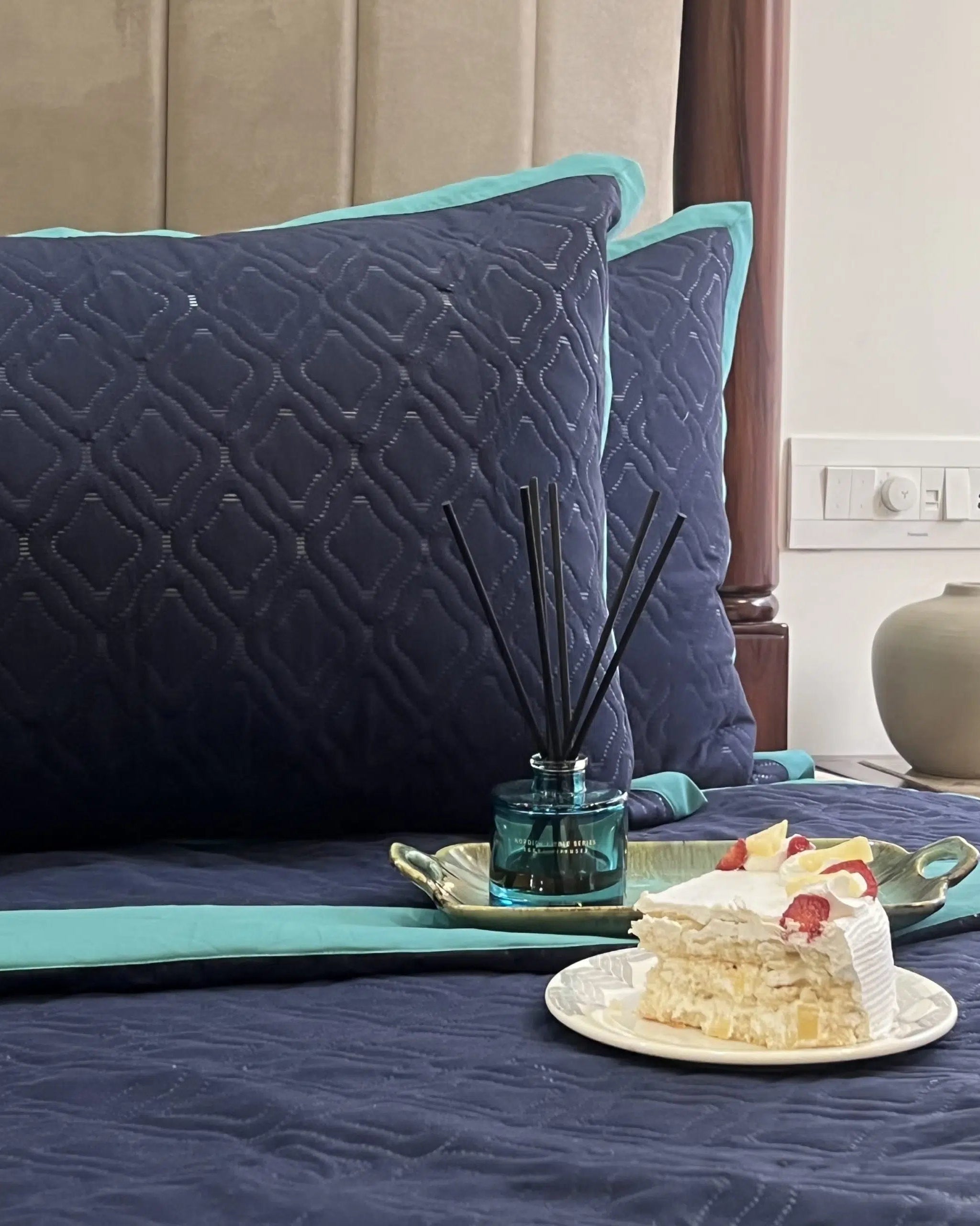 Quilted Navy Turquoise Bedspread
